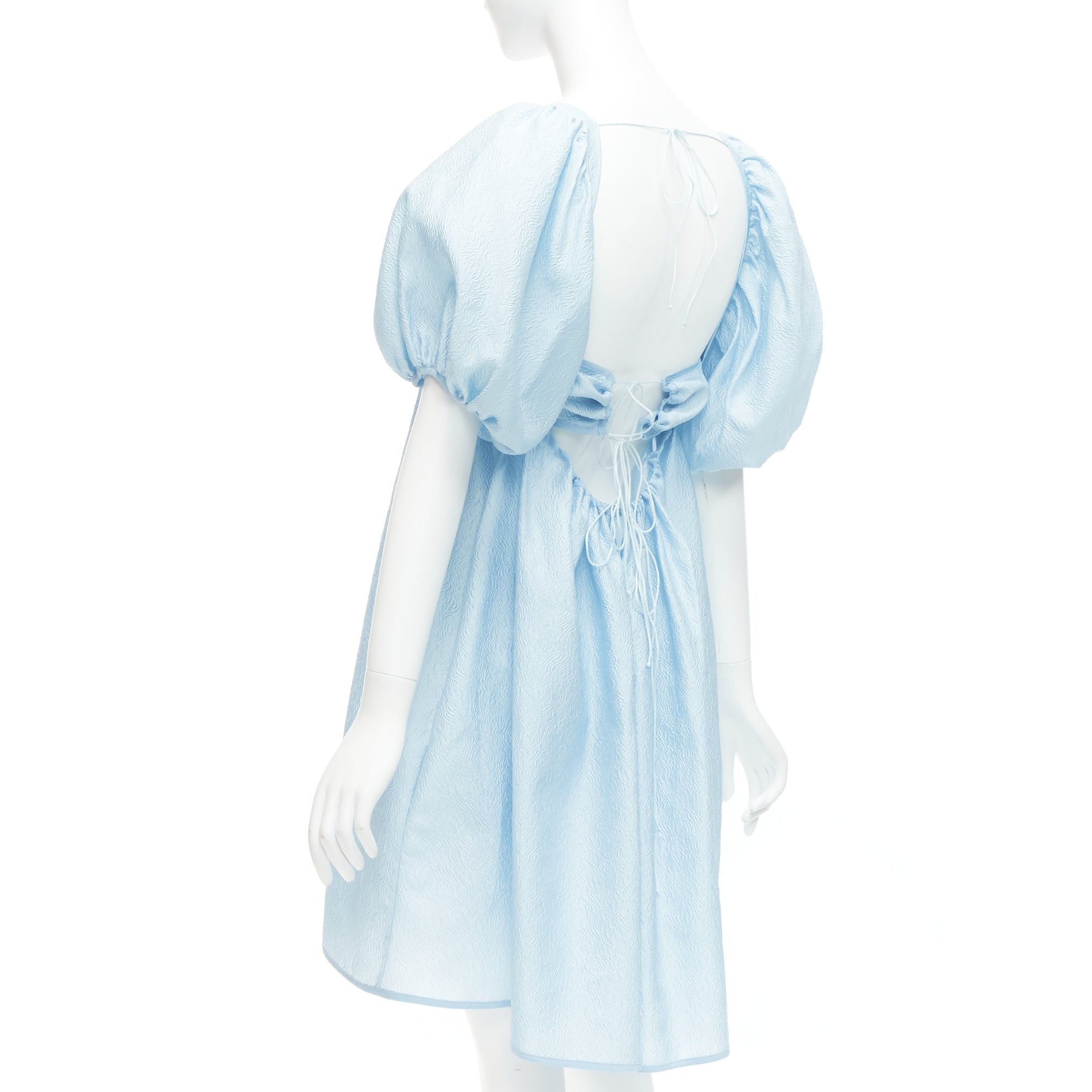 Cecilie Bahnsen CECILIE BAHNSEN blue silk blend rose silk jacquard puff babydoll dress UK6 XS Size XS / US 0-2 / IT 36-38 - 5 Thumbnail