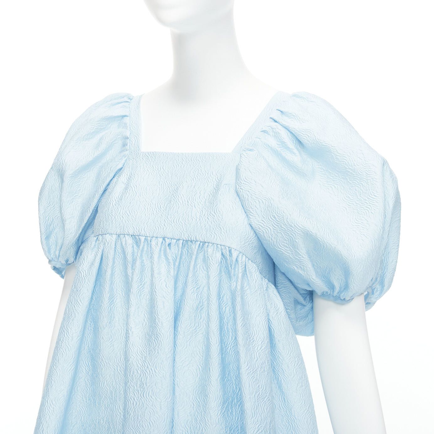 Cecilie Bahnsen CECILIE BAHNSEN blue silk blend rose silk jacquard puff babydoll dress UK6 XS Size XS / US 0-2 / IT 36-38 - 7 Thumbnail