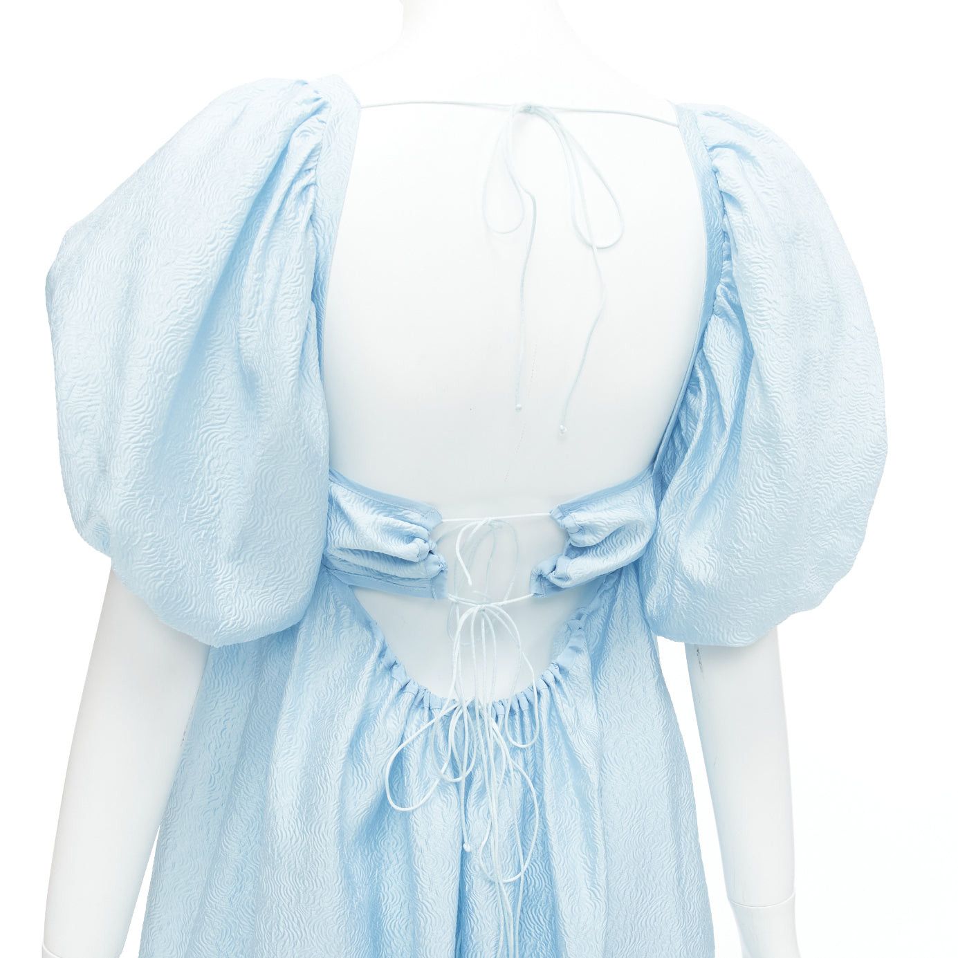 Cecilie Bahnsen CECILIE BAHNSEN blue silk blend rose silk jacquard puff babydoll dress UK6 XS Size XS / US 0-2 / IT 36-38 - 6 Thumbnail