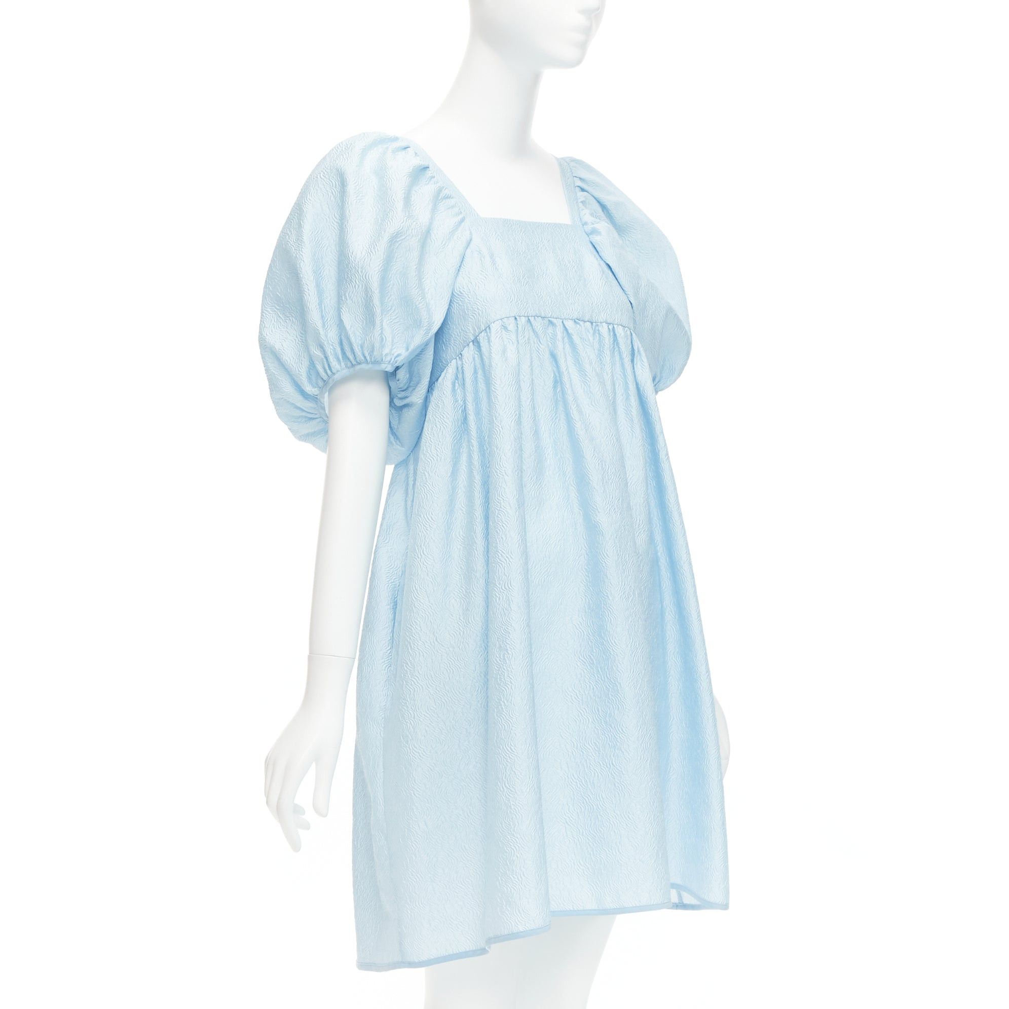 Cecilie Bahnsen CECILIE BAHNSEN blue silk blend rose silk jacquard puff babydoll dress UK6 XS Size XS / US 0-2 / IT 36-38 - 3 Thumbnail