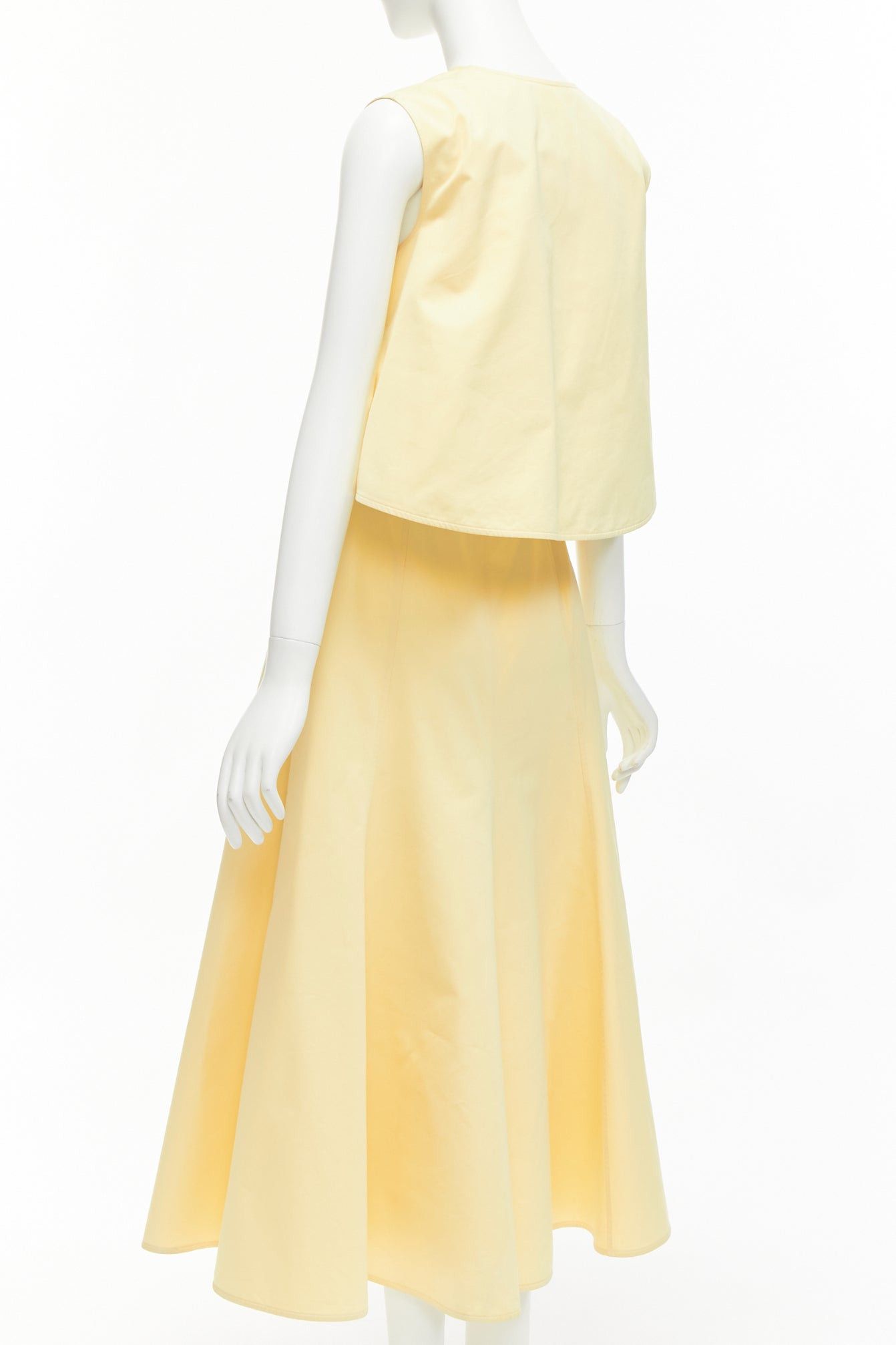 Jil Sander JIL SANDER cream cotton silk cape back cut out V-neck Aline midi dress FR32 XXS Size S / US 4 / IT 40 - 6 Thumbnail