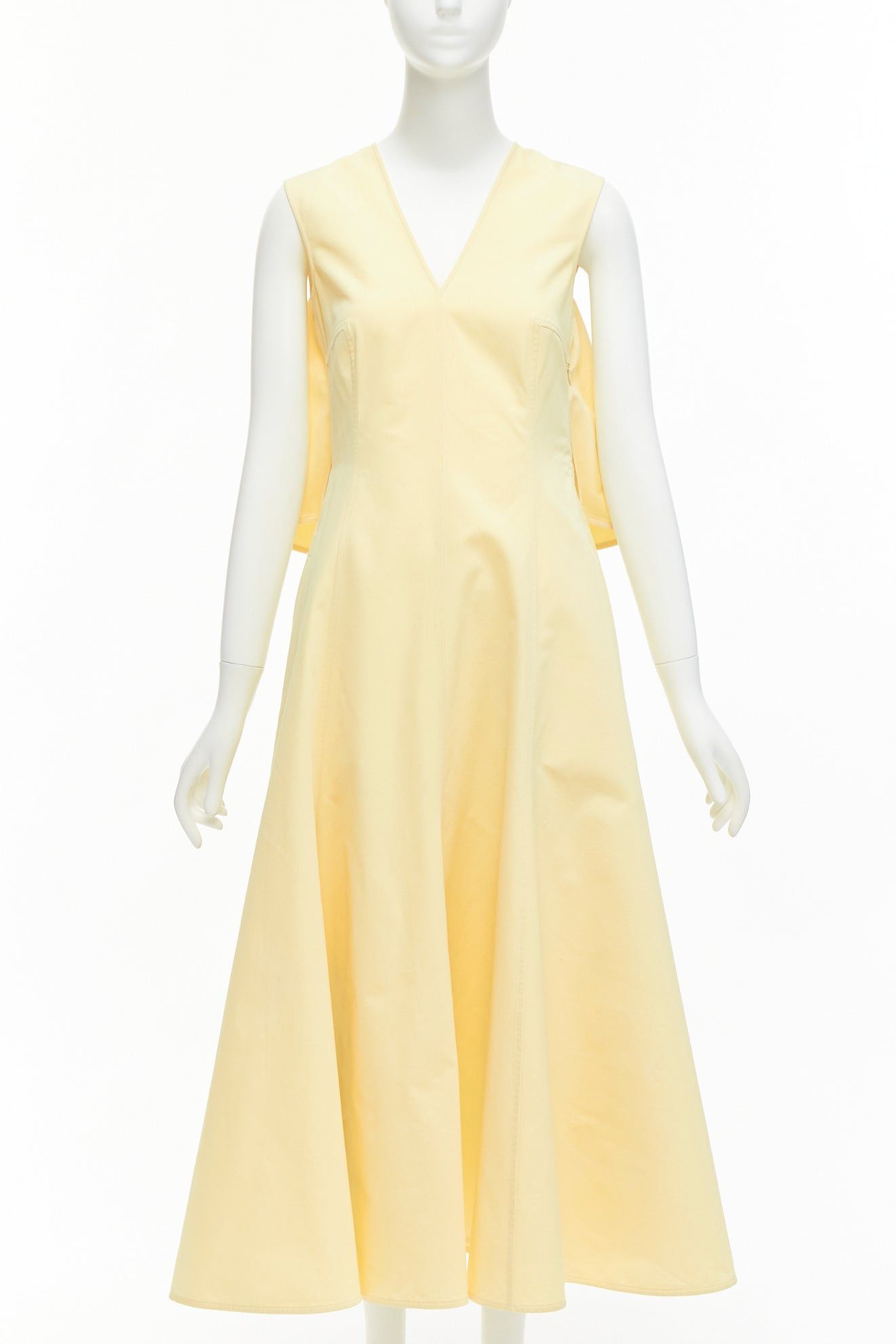 Jil Sander JIL SANDER cream cotton silk cape back cut out V-neck Aline midi dress FR32 XXS Size S / US 4 / IT 40 - 3 Thumbnail