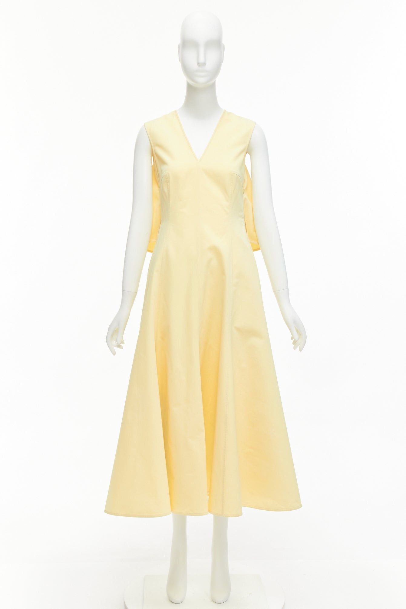 Jil Sander JIL SANDER cream cotton silk cape back cut out V-neck Aline midi dress FR32 XXS Size S / US 4 / IT 40 - 10 Thumbnail