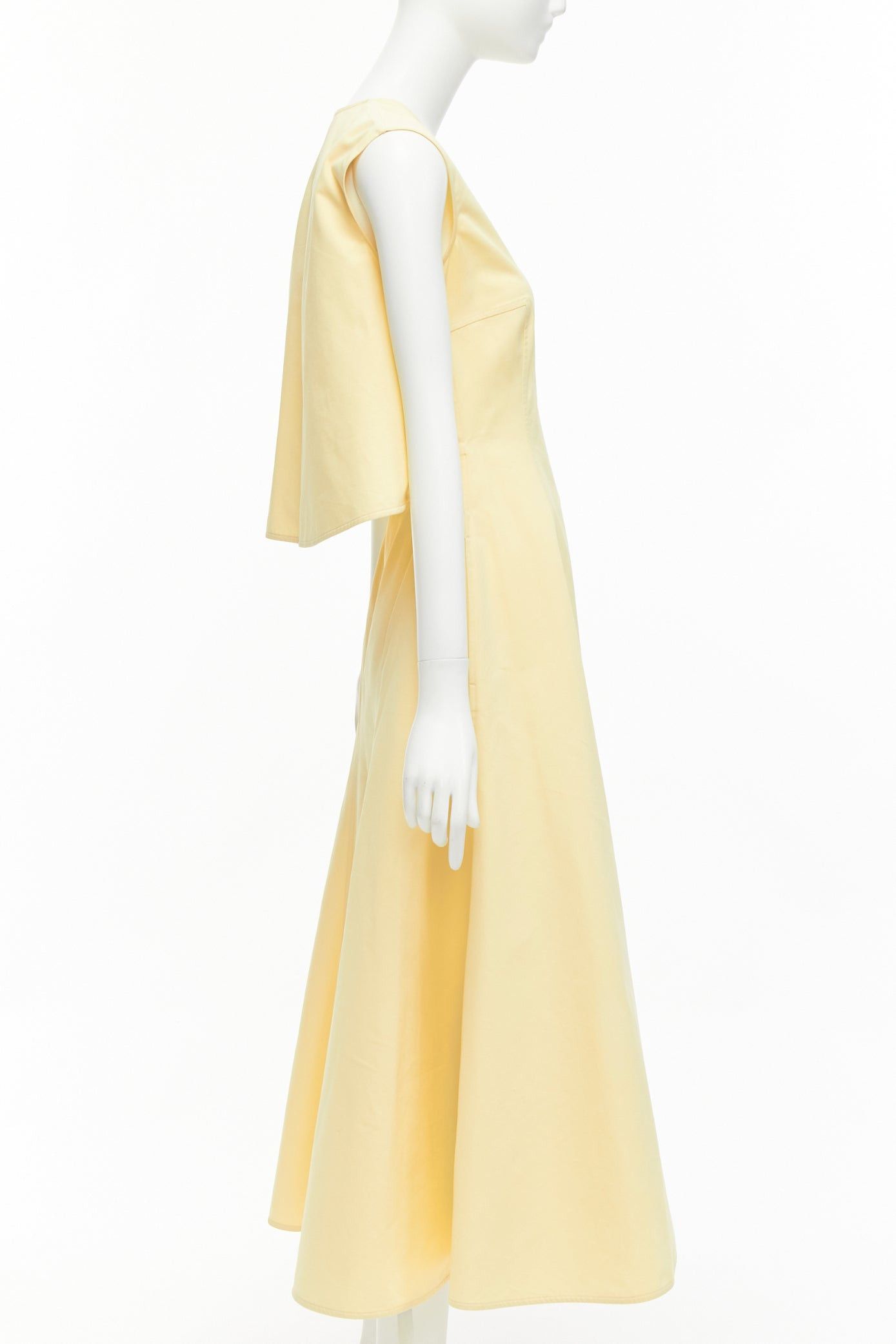 Jil Sander JIL SANDER cream cotton silk cape back cut out V-neck Aline midi dress FR32 XXS Size S / US 4 / IT 40 - 4 Thumbnail
