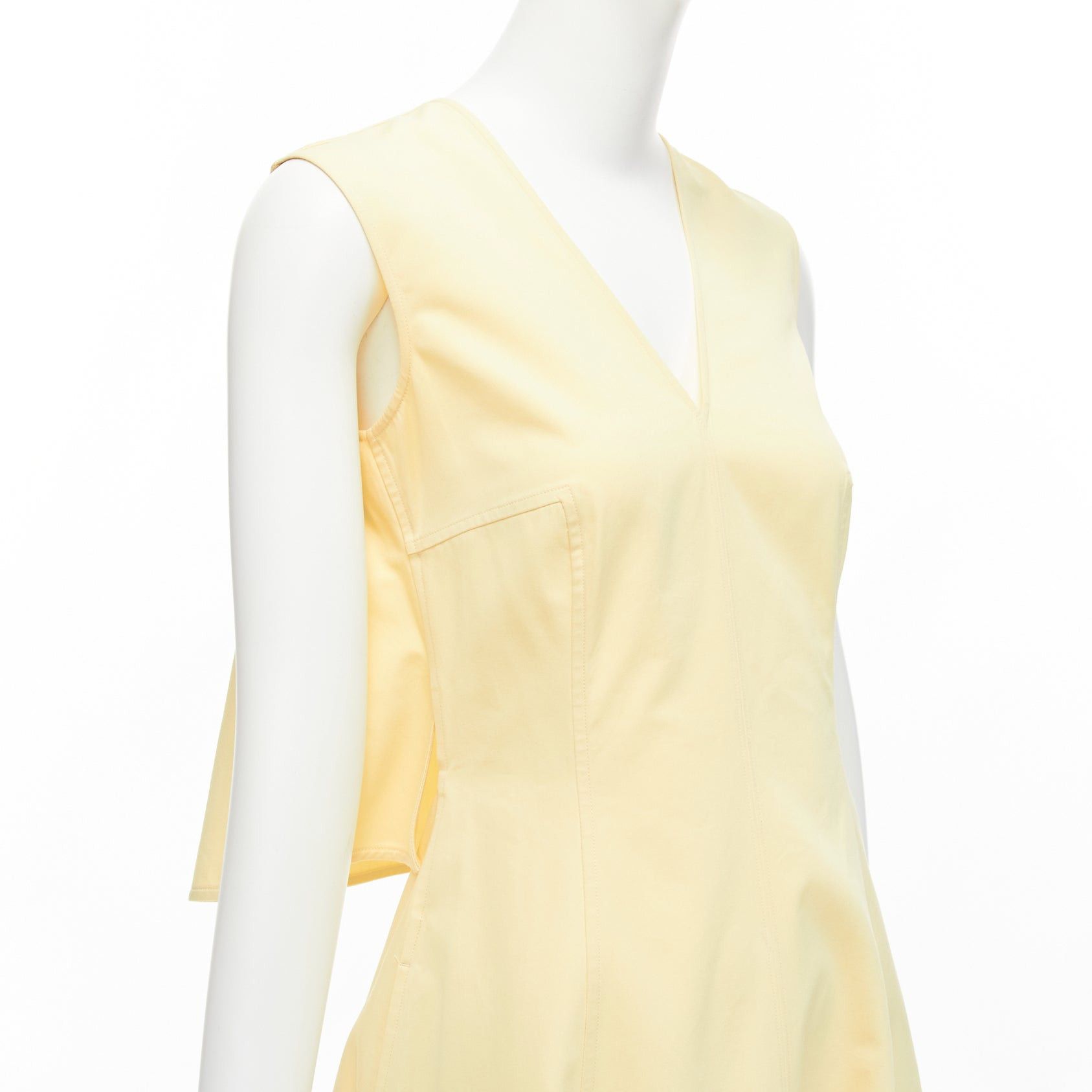 Jil Sander JIL SANDER cream cotton silk cape back cut out V-neck Aline midi dress FR32 XXS Size S / US 4 / IT 40 - 7 Thumbnail