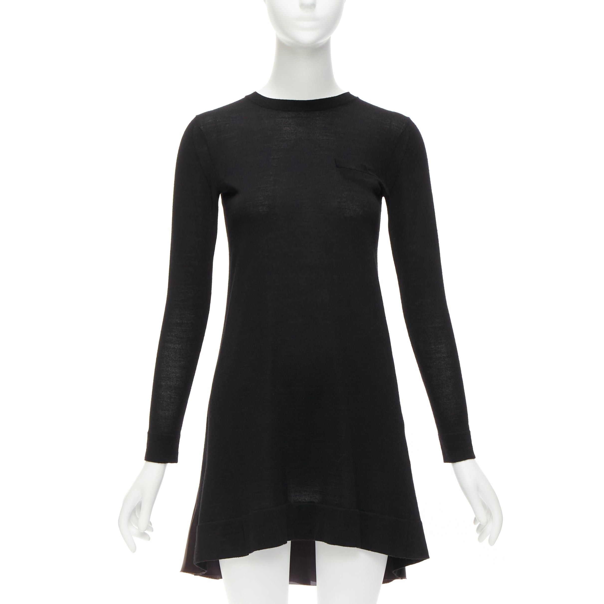 Sacai SACAI LUCK black wool inverted pleat back satin flared sweater dress JP1 S Size S / US 4 / IT 40 - 2 Thumbnail