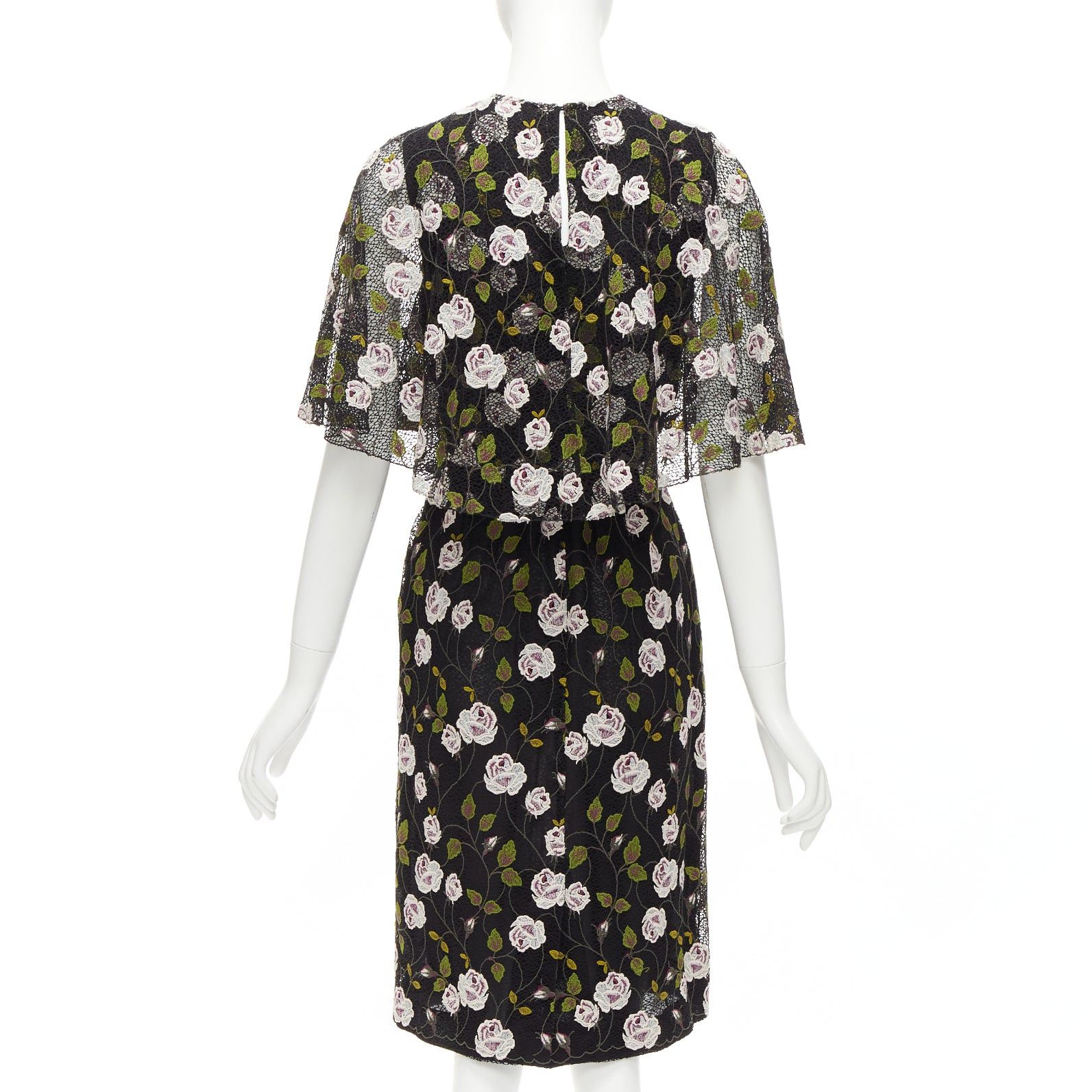 Giambattista Valli GIAMBATTISTA VALLI black pink floral lace cape back belt tie dress IT38 XS Size XS / US 0-2 / IT 36-38 - 5 Thumbnail
