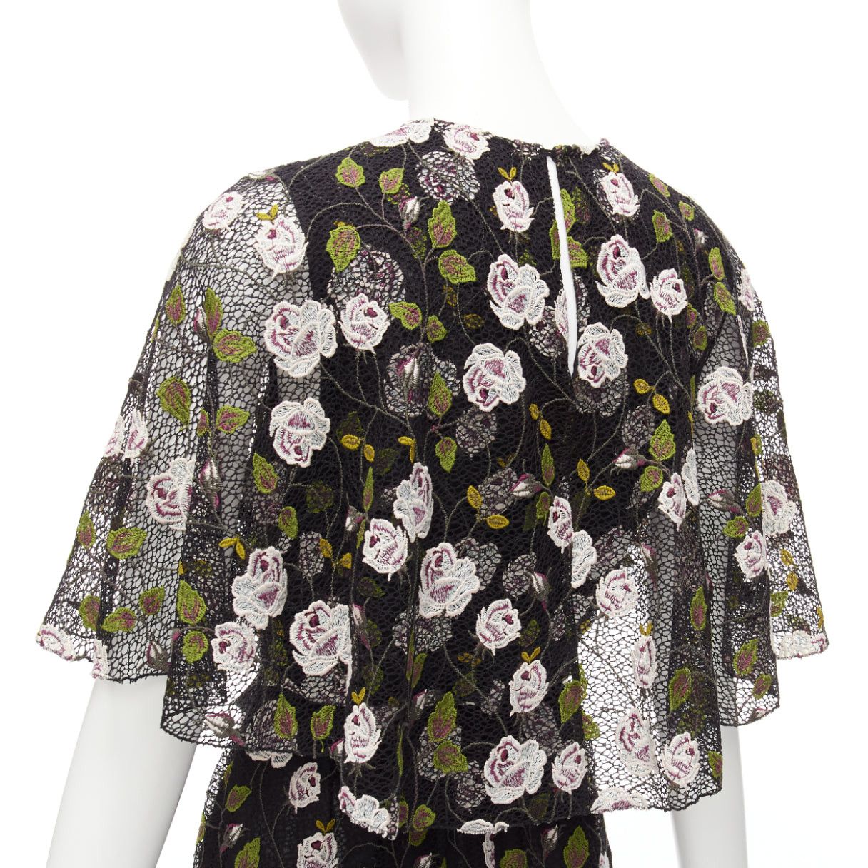 Giambattista Valli GIAMBATTISTA VALLI black pink floral lace cape back belt tie dress IT38 XS Size XS / US 0-2 / IT 36-38 - 7 Thumbnail