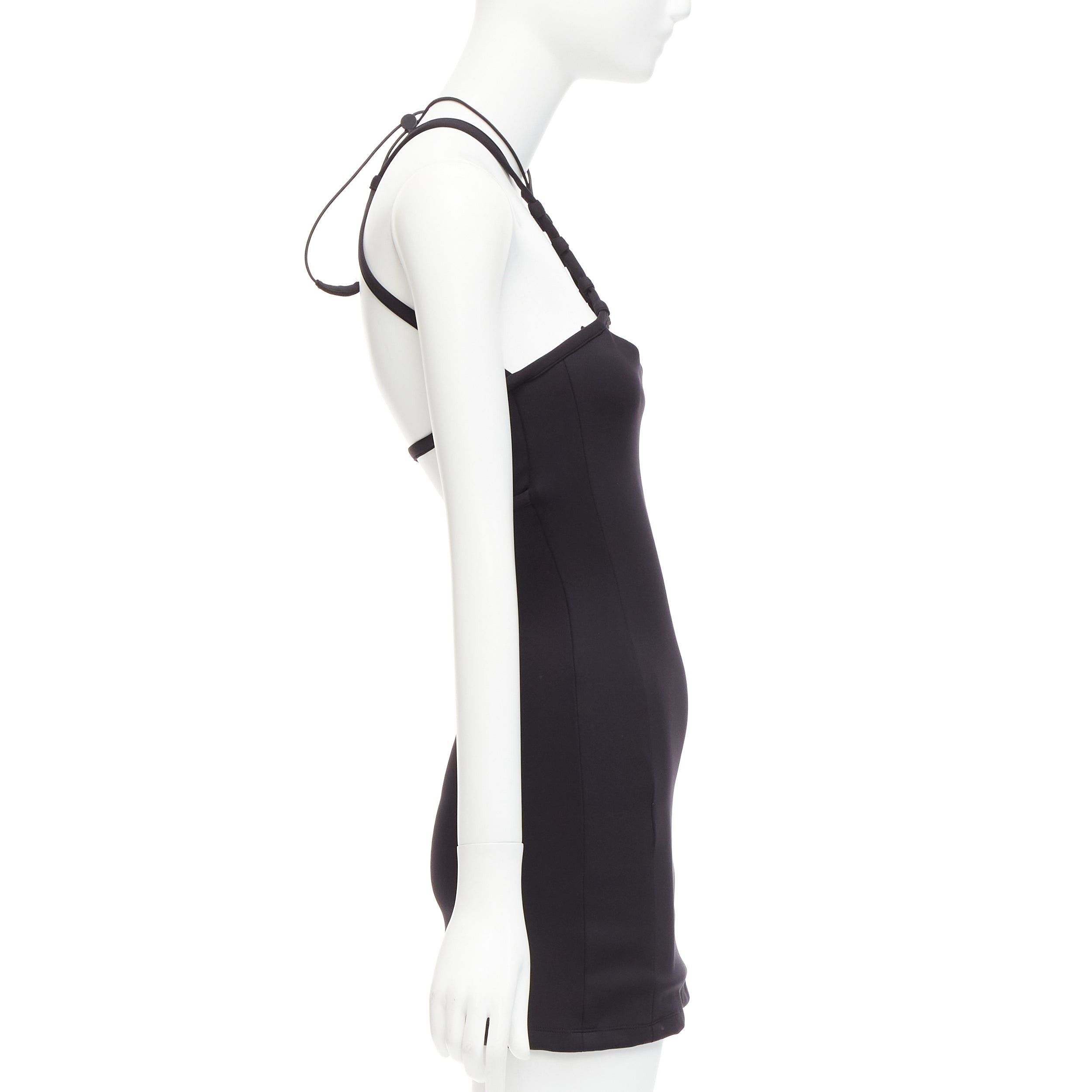 MONSE MONSE black jersey white logo back sportif bungee strap halter mini dress XS Size S / US 4 / IT 40 - 4 Thumbnail