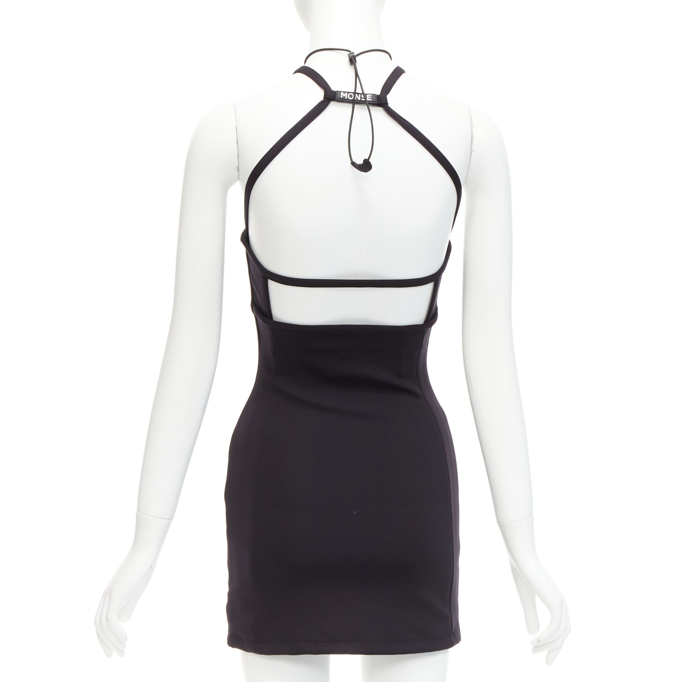 MONSE MONSE black jersey white logo back sportif bungee strap halter mini dress XS Size S / US 4 / IT 40 - 5 Thumbnail