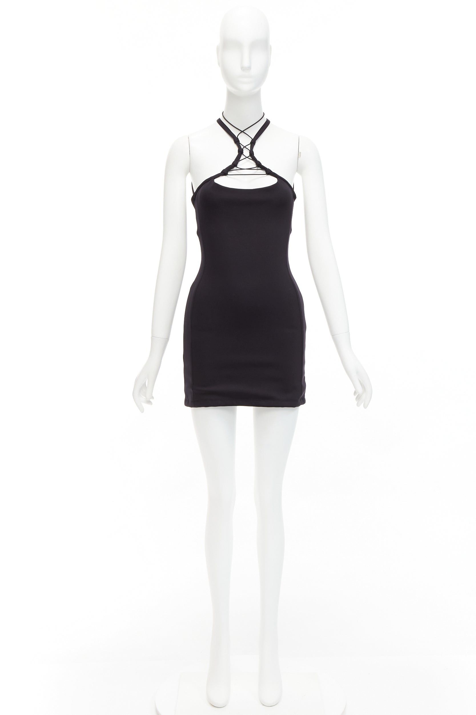 MONSE MONSE black jersey white logo back sportif bungee strap halter mini dress XS Size S / US 4 / IT 40 - 9 Thumbnail