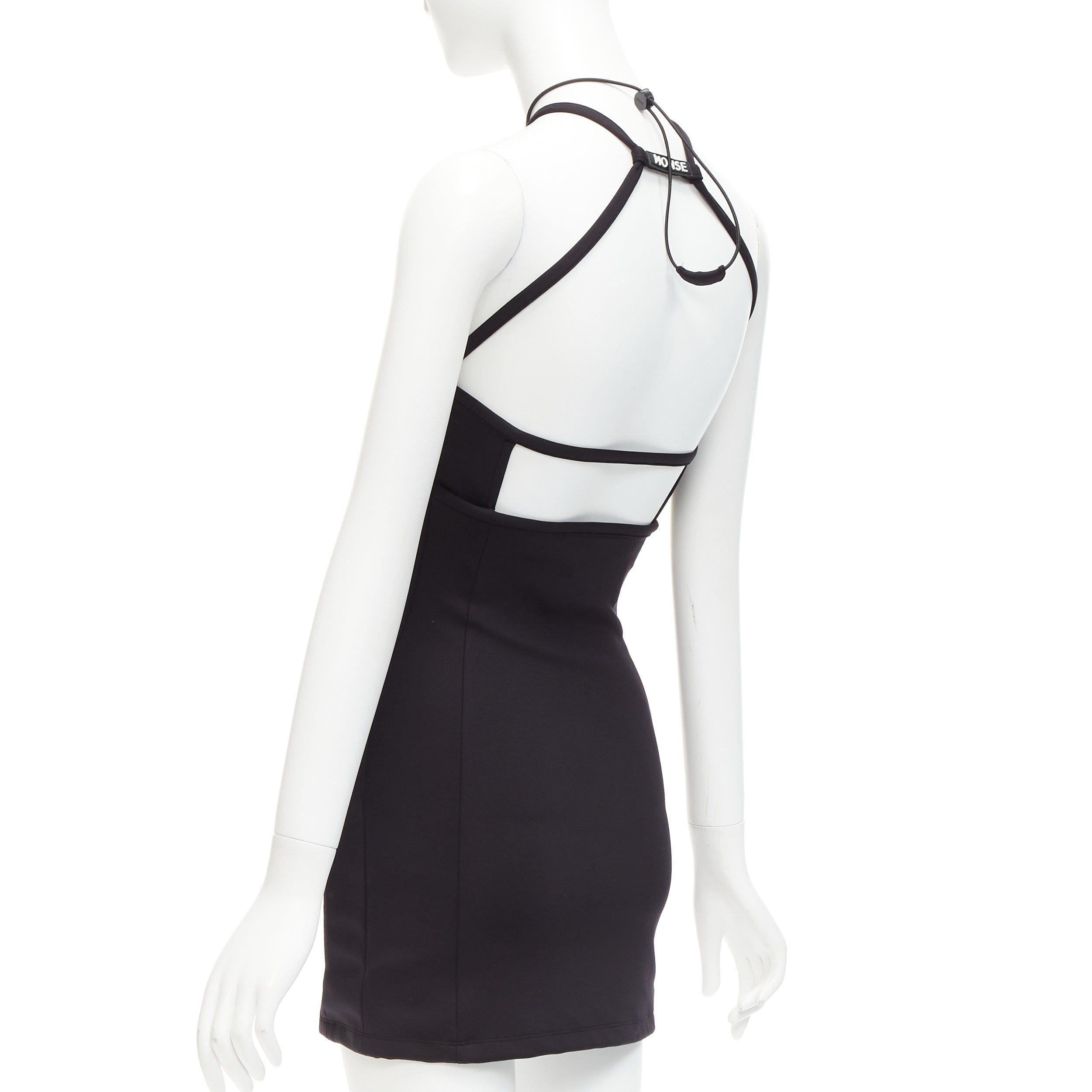 MONSE MONSE black jersey white logo back sportif bungee strap halter mini dress XS Size S / US 4 / IT 40 - 6 Thumbnail