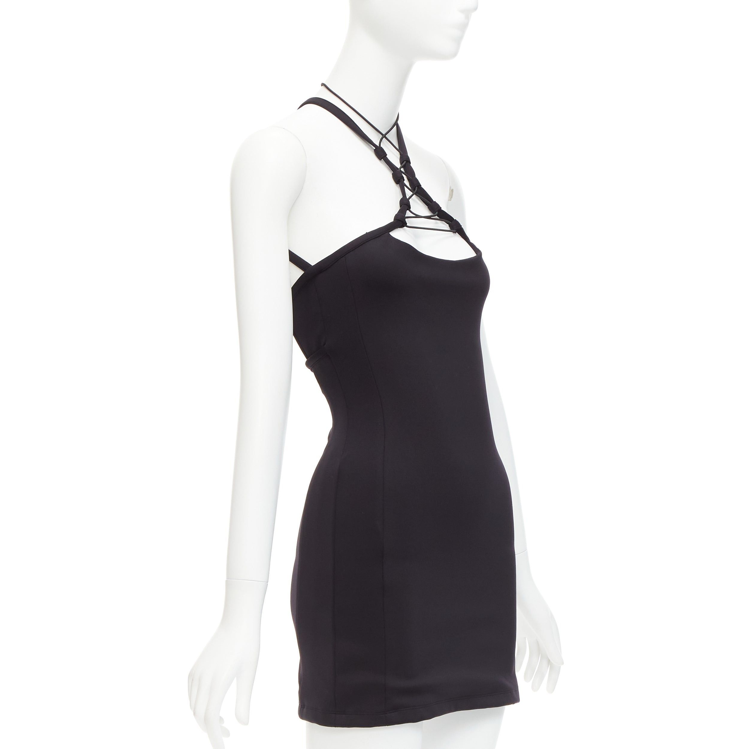 MONSE MONSE black jersey white logo back sportif bungee strap halter mini dress XS Size S / US 4 / IT 40 - 3 Thumbnail