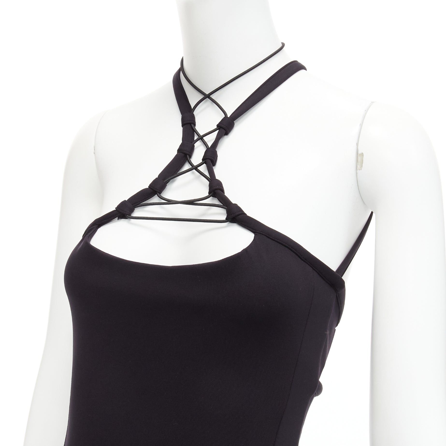 MONSE MONSE black jersey white logo back sportif bungee strap halter mini dress XS Size S / US 4 / IT 40 - 7 Thumbnail