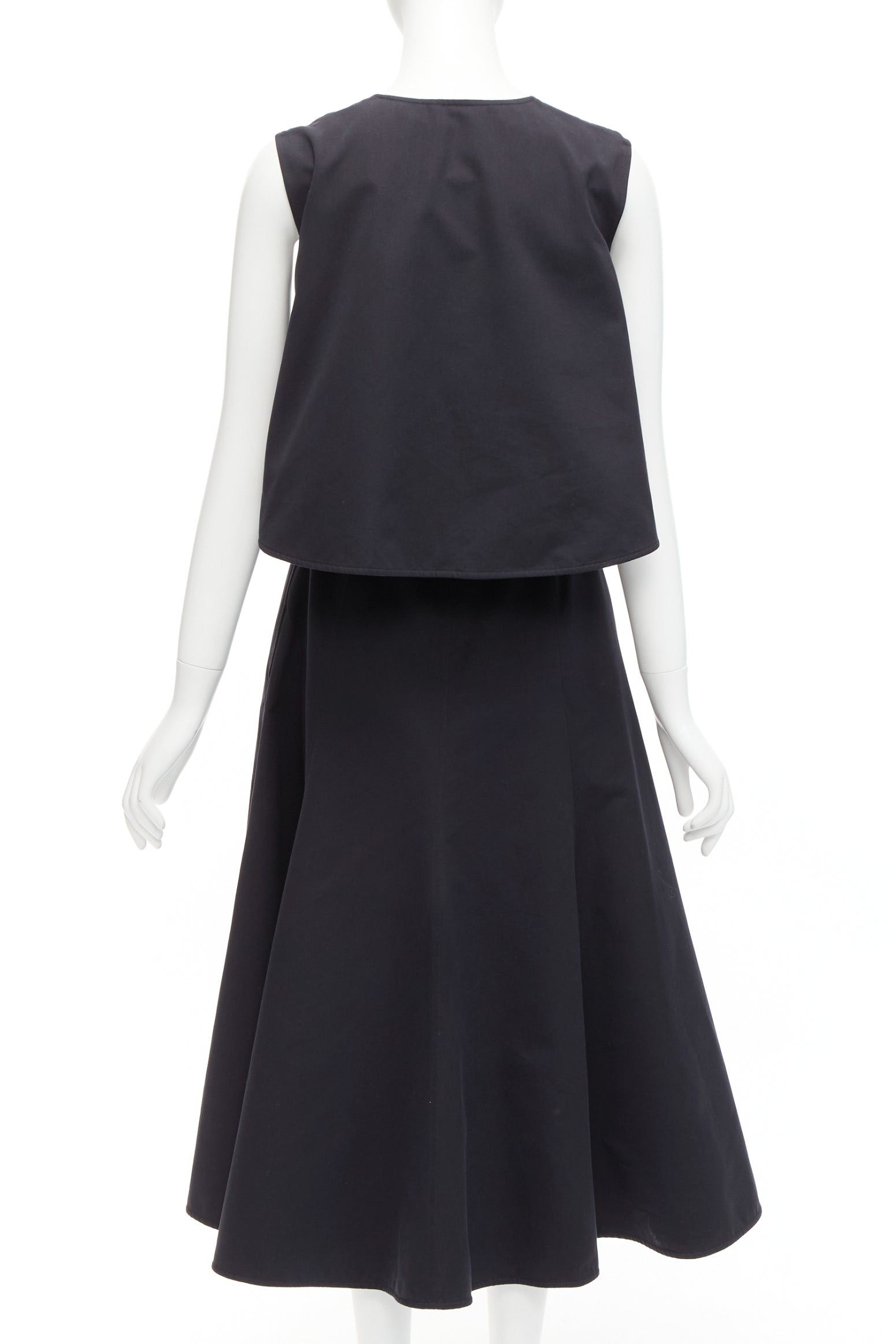 Jil Sander JIL SANDER black cotton silk cape back cut out V-neck Aline midi dress FR32 XXS Size XS / US 0-2 / IT 36-38 - 4 Thumbnail