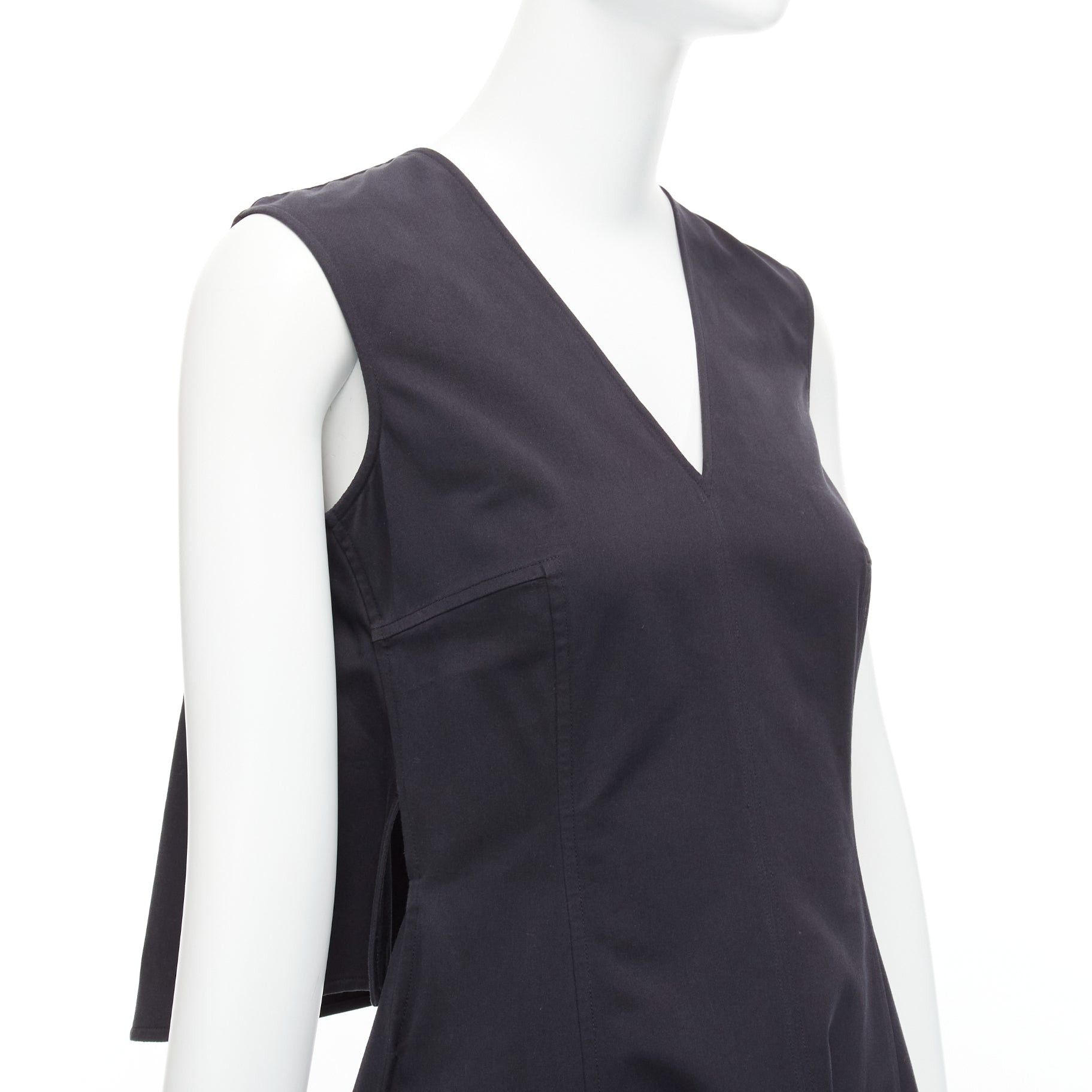 Jil Sander JIL SANDER black cotton silk cape back cut out V-neck Aline midi dress FR32 XXS Size XS / US 0-2 / IT 36-38 - 6 Thumbnail