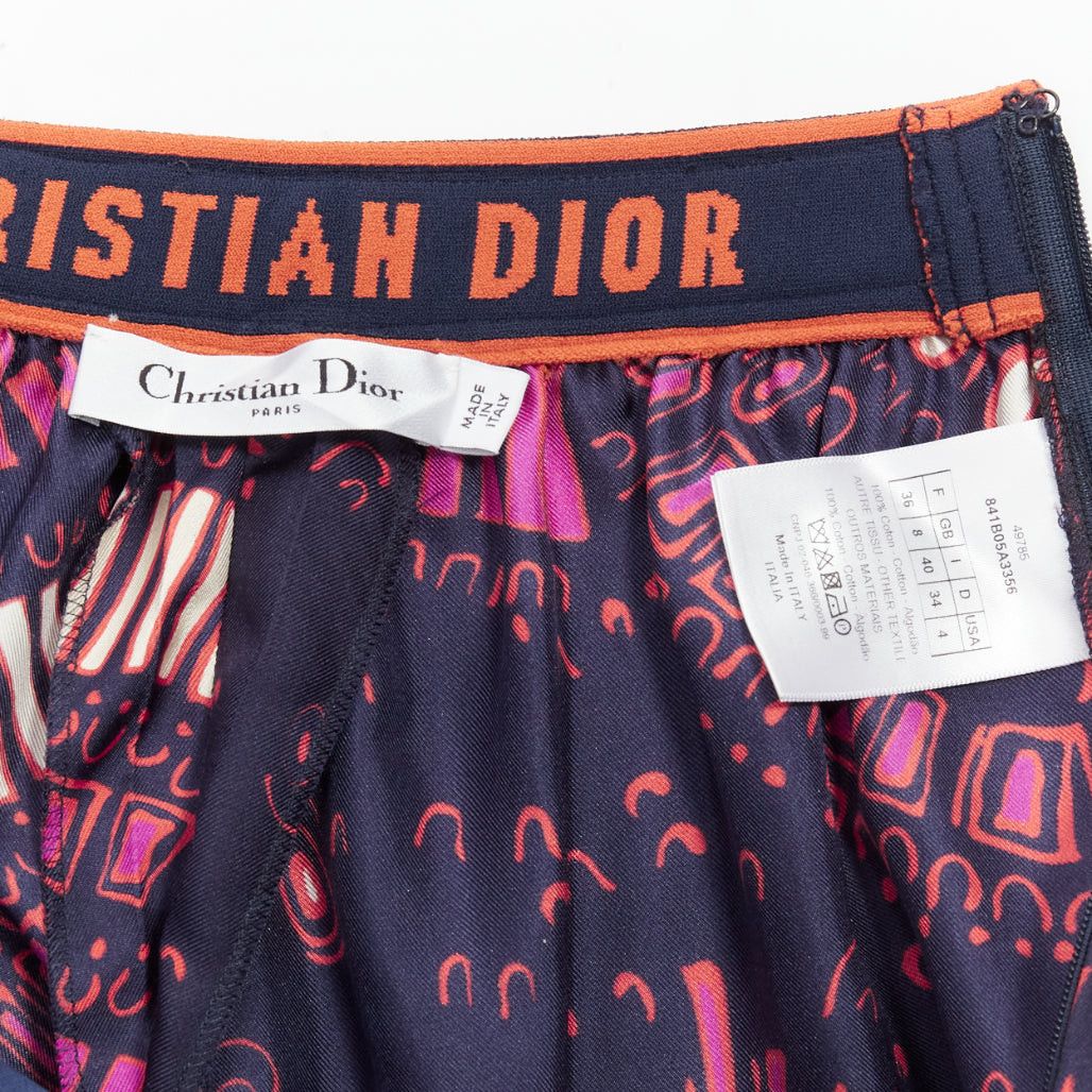 Dior CHRISTIAN DIOR pink navy kaleidoscope animal print cotton wide pants FR36 S Size 27" / US 4 / IT 40 - 8 Thumbnail