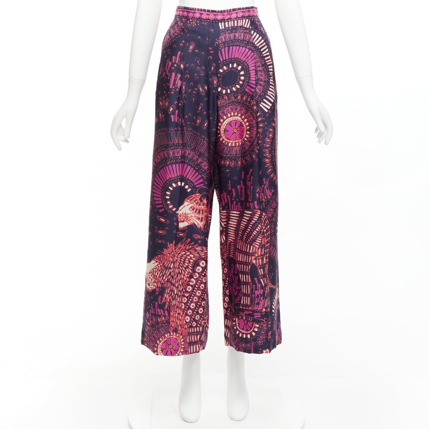 Dior CHRISTIAN DIOR pink navy kaleidoscope animal print cotton wide pants FR36 S Size 27" / US 4 / IT 40 - 9 Thumbnail