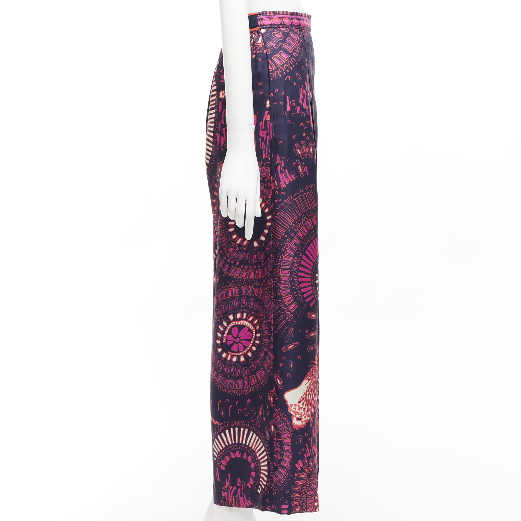 Dior CHRISTIAN DIOR pink navy kaleidoscope animal print cotton wide pants FR36 S Size 27" / US 4 / IT 40 - 4 Thumbnail