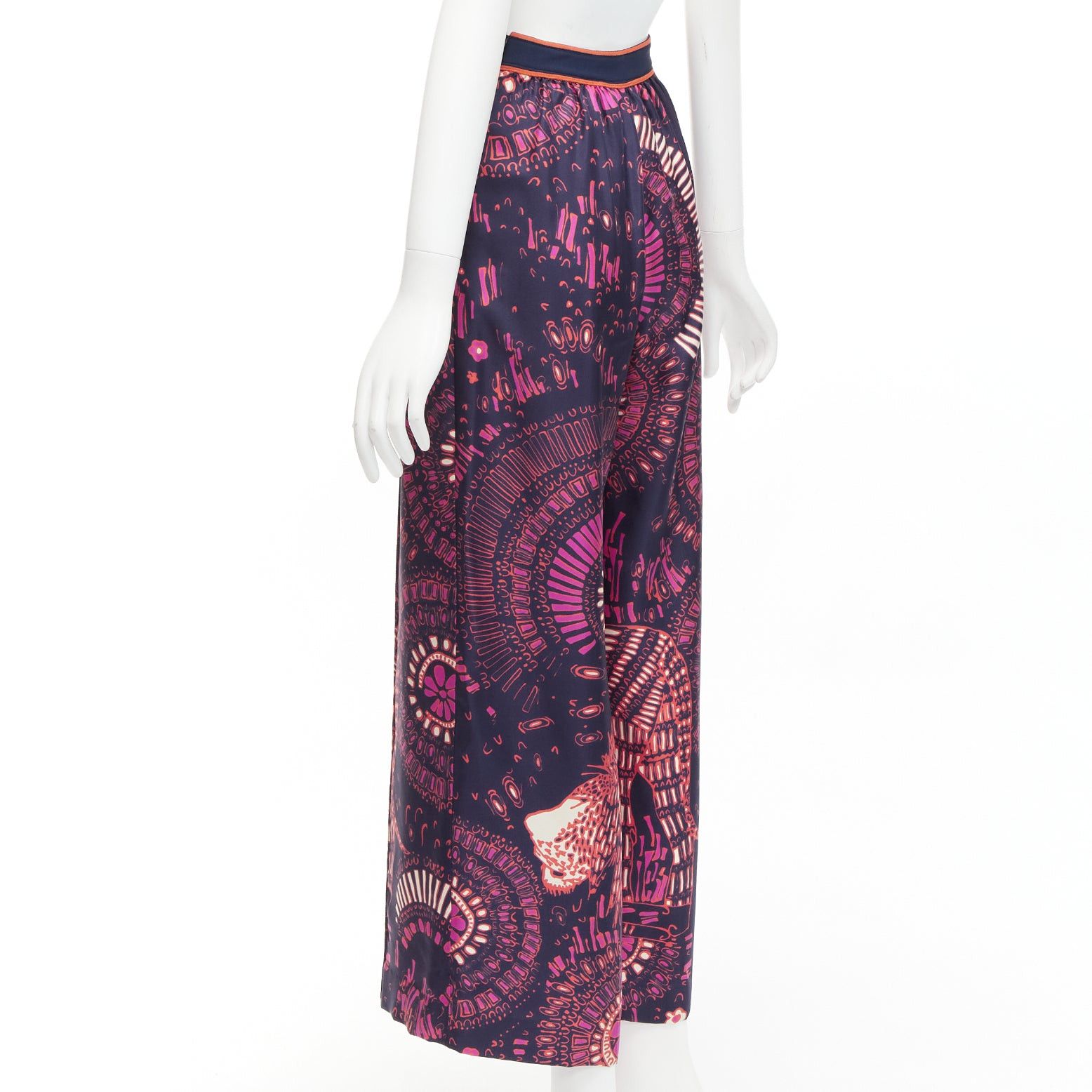 Dior CHRISTIAN DIOR pink navy kaleidoscope animal print cotton wide pants FR36 S Size 27" / US 4 / IT 40 - 6 Thumbnail