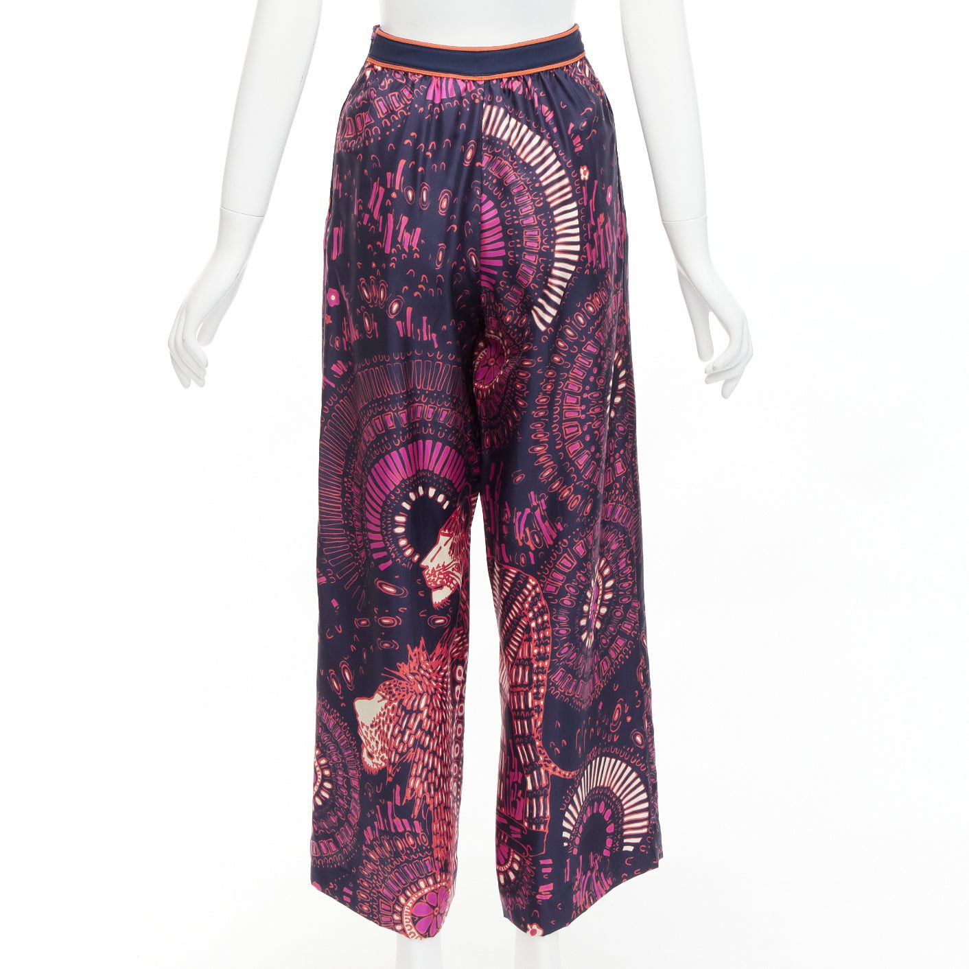 Dior CHRISTIAN DIOR pink navy kaleidoscope animal print cotton wide pants FR36 S Size 27" / US 4 / IT 40 - 5 Thumbnail