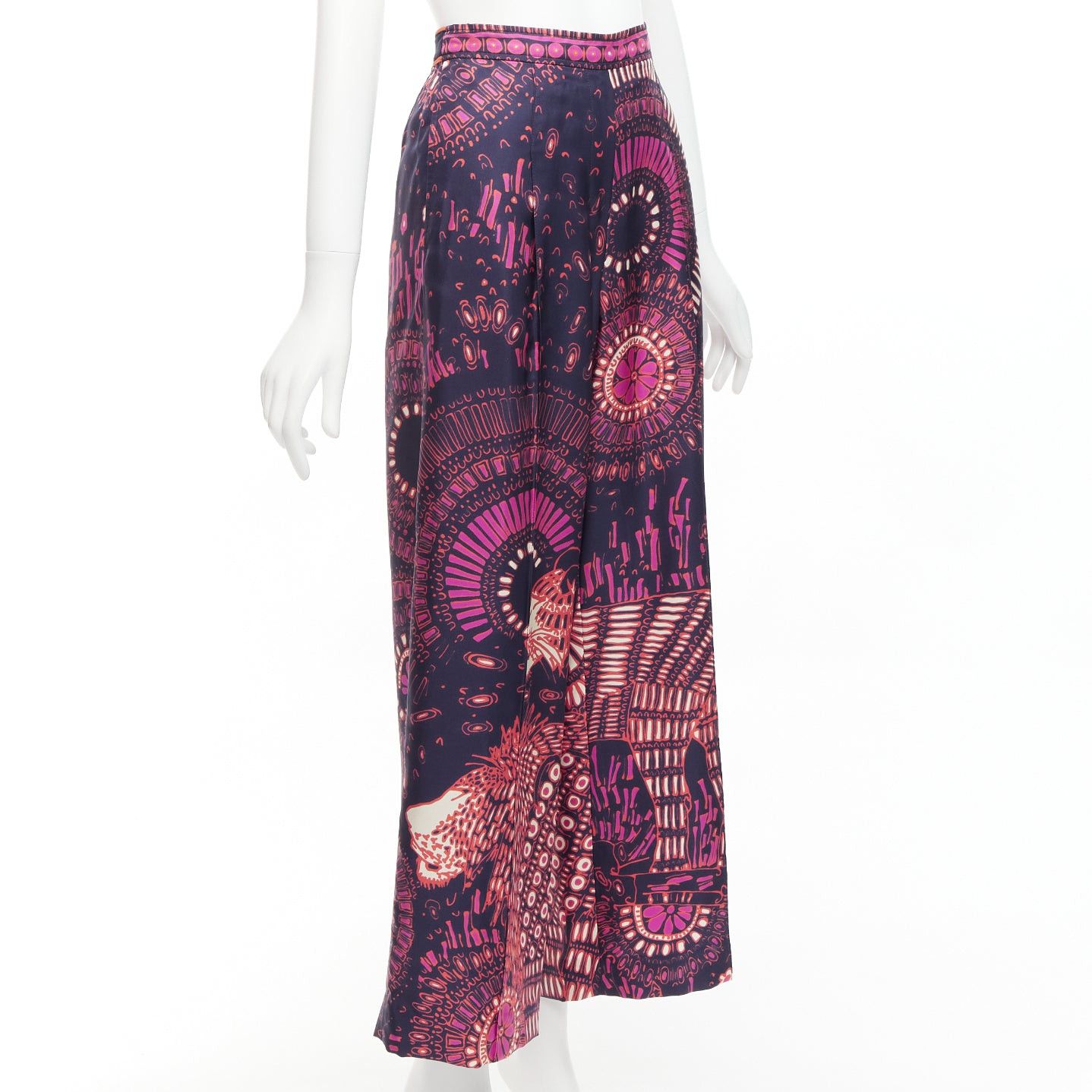 Dior CHRISTIAN DIOR pink navy kaleidoscope animal print cotton wide pants FR36 S Size 27" / US 4 / IT 40 - 3 Thumbnail