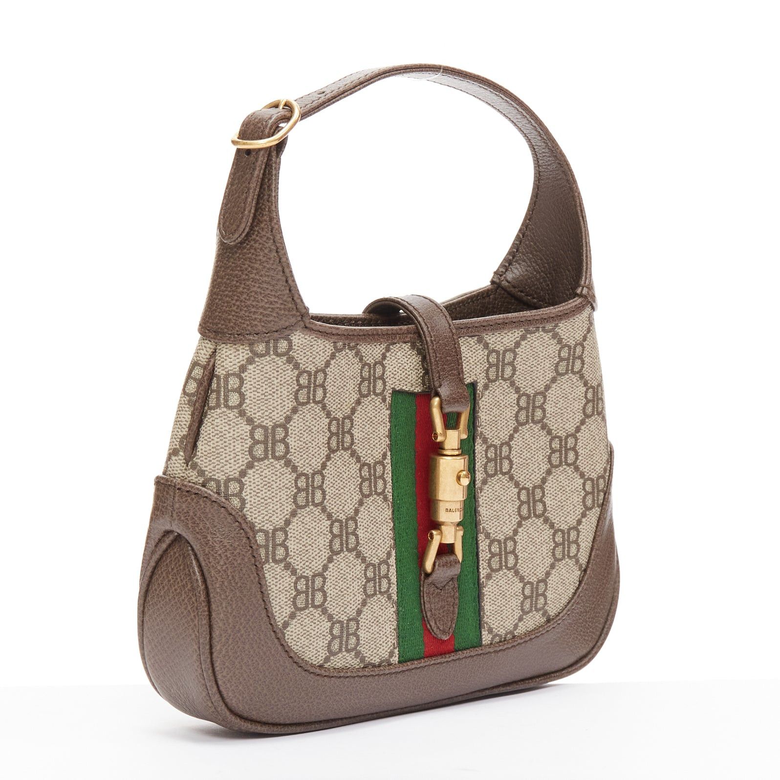 Balenciaga BALENCIAGA GUCCI 2021 Hacker Jackie BB monogram web mini hobo bag Size ONE SIZE - 3 Thumbnail