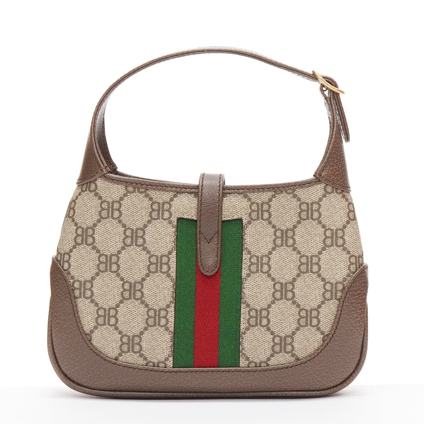 Balenciaga BALENCIAGA GUCCI 2021 Hacker Jackie BB monogram web mini hobo bag Size ONE SIZE - 5 Thumbnail