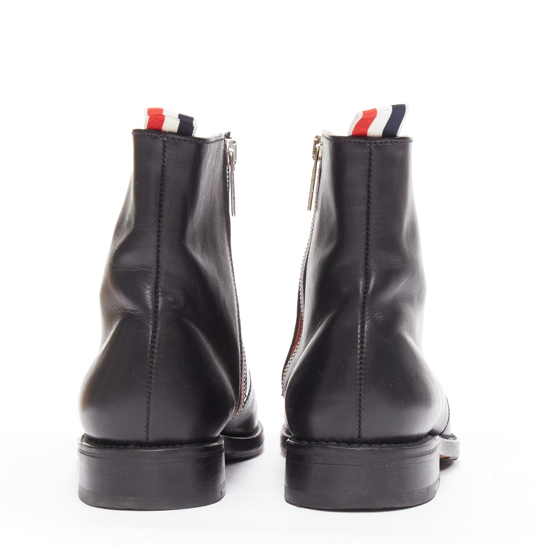 Thom Browne THOM BROWNE black leather red blue tab minimal zip ankle boots EU38 Size US 8 / IT 38 - 5 Thumbnail