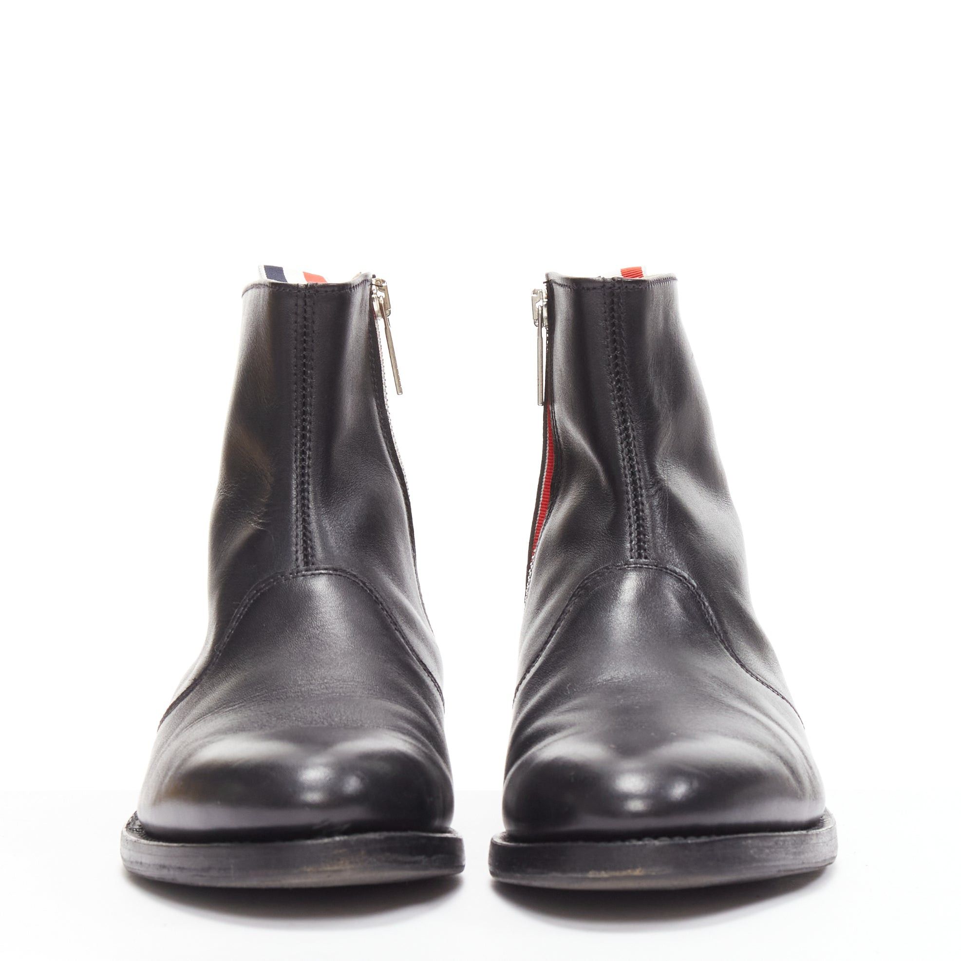 Thom Browne THOM BROWNE black leather red blue tab minimal zip ankle boots EU38 Size US 8 / IT 38 - 3 Thumbnail