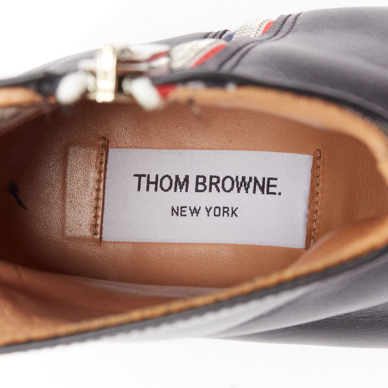 Thom Browne THOM BROWNE black leather red blue tab minimal zip ankle boots EU38 Size US 8 / IT 38 - 10 Thumbnail