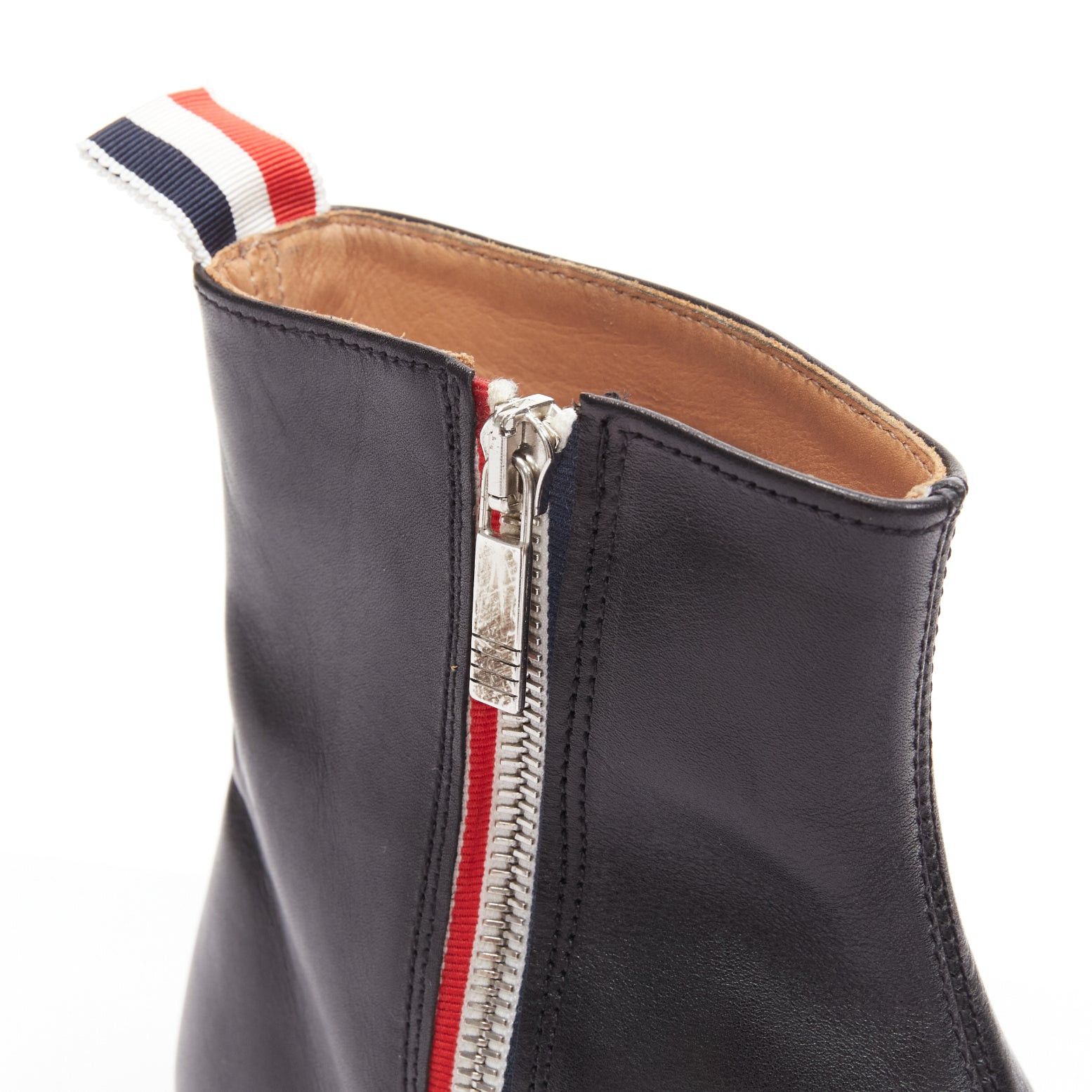 Thom Browne THOM BROWNE black leather red blue tab minimal zip ankle boots EU38 Size US 8 / IT 38 - 8 Thumbnail