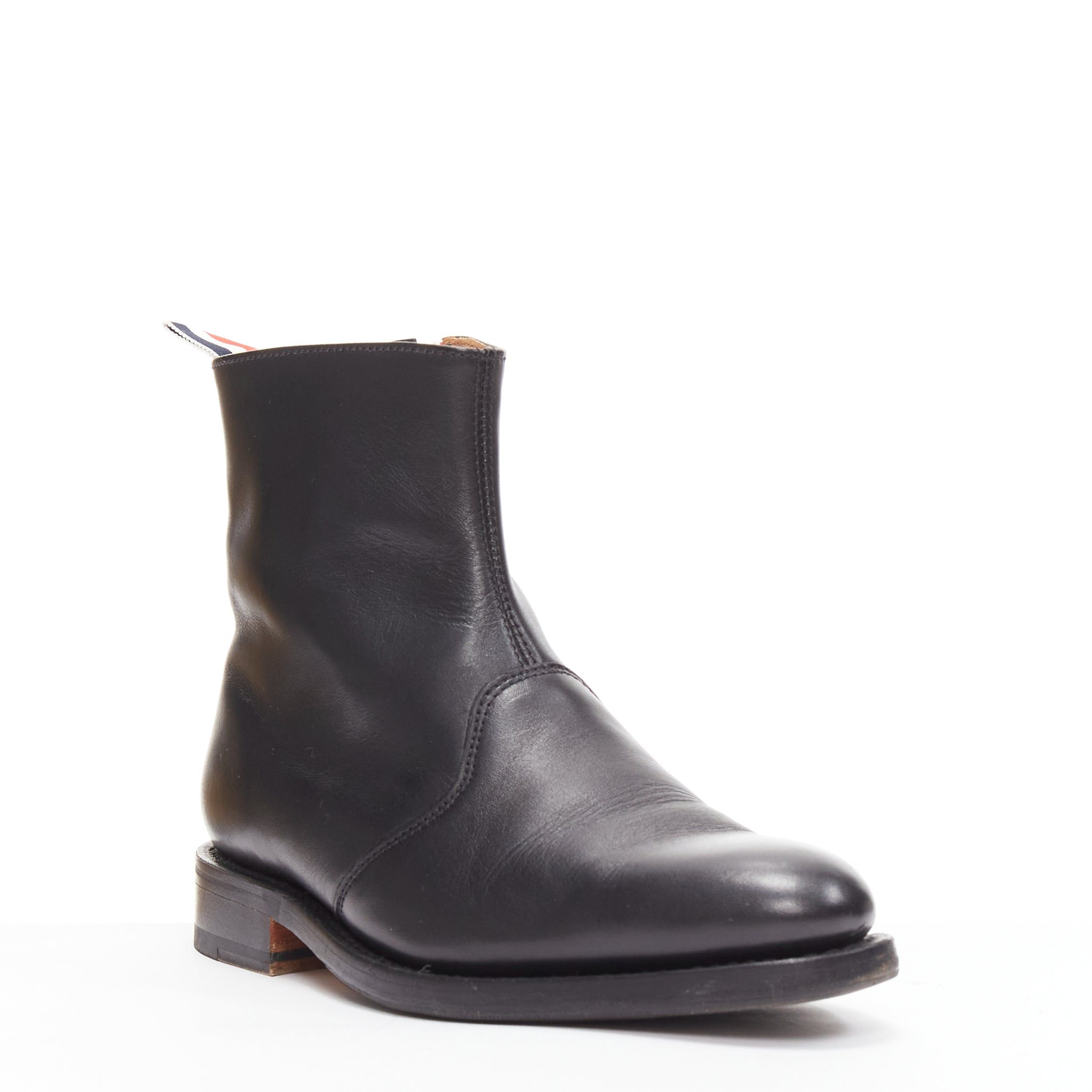 Thom Browne THOM BROWNE black leather red blue tab minimal zip ankle boots EU38 Size US 8 / IT 38 - 2 Thumbnail