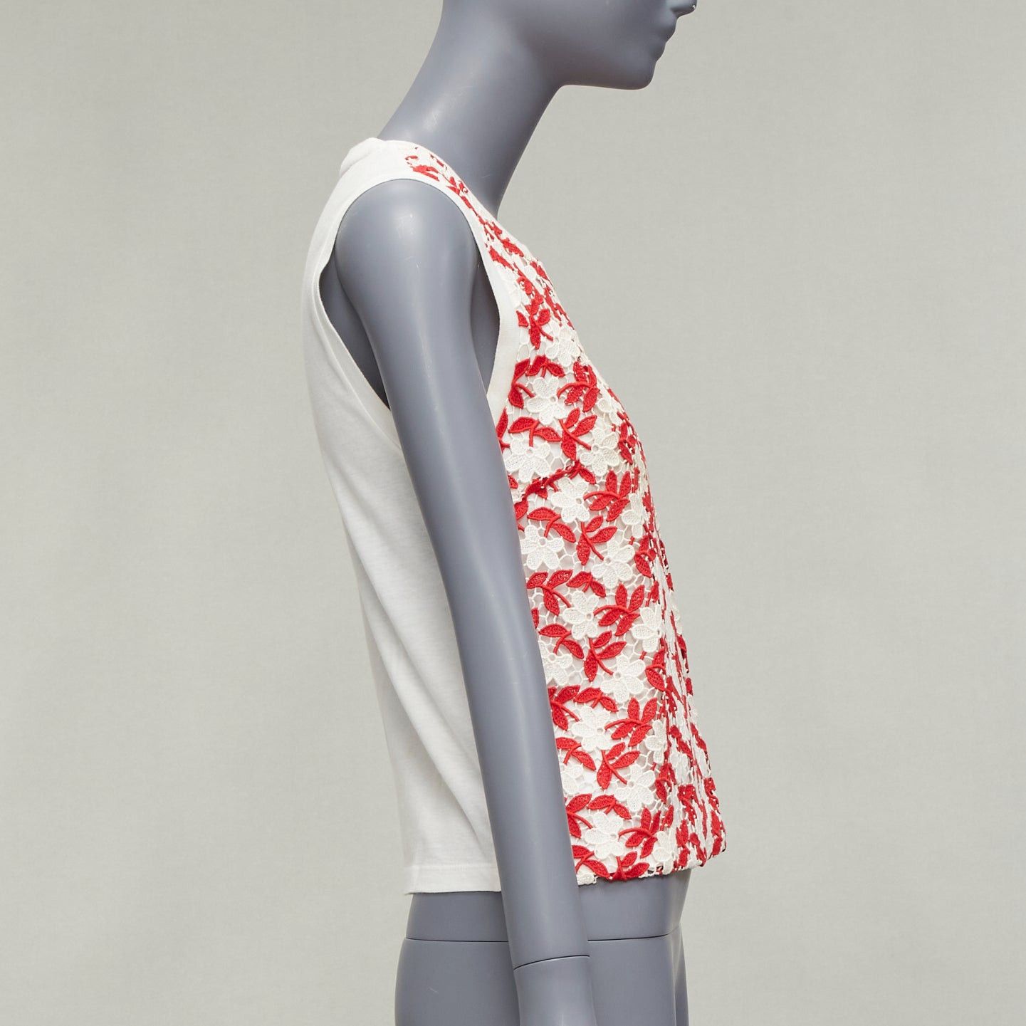 Giambattista Valli GIAMBATTISTA VALLI red cream lace cotton blend wide strap tank top IT38 XS Size XS / US 0-2 / IT 36-38 - 4 Thumbnail