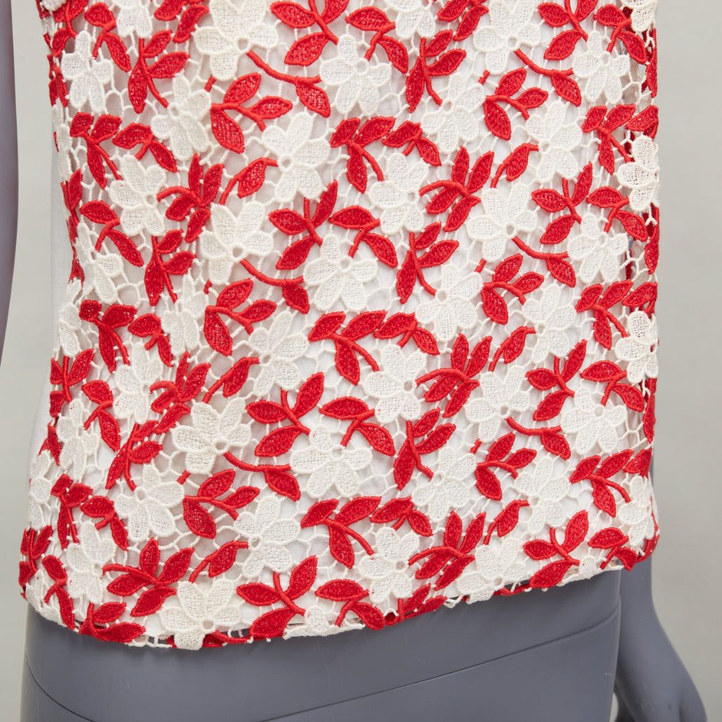 Giambattista Valli GIAMBATTISTA VALLI red cream lace cotton blend wide strap tank top IT38 XS Size XS / US 0-2 / IT 36-38 - 2 Thumbnail