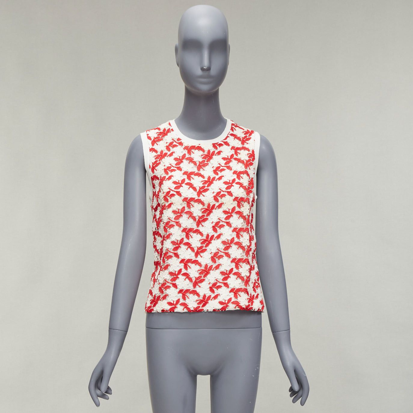 Giambattista Valli GIAMBATTISTA VALLI red cream lace cotton blend wide strap tank top IT38 XS Size XS / US 0-2 / IT 36-38 - 9 Thumbnail
