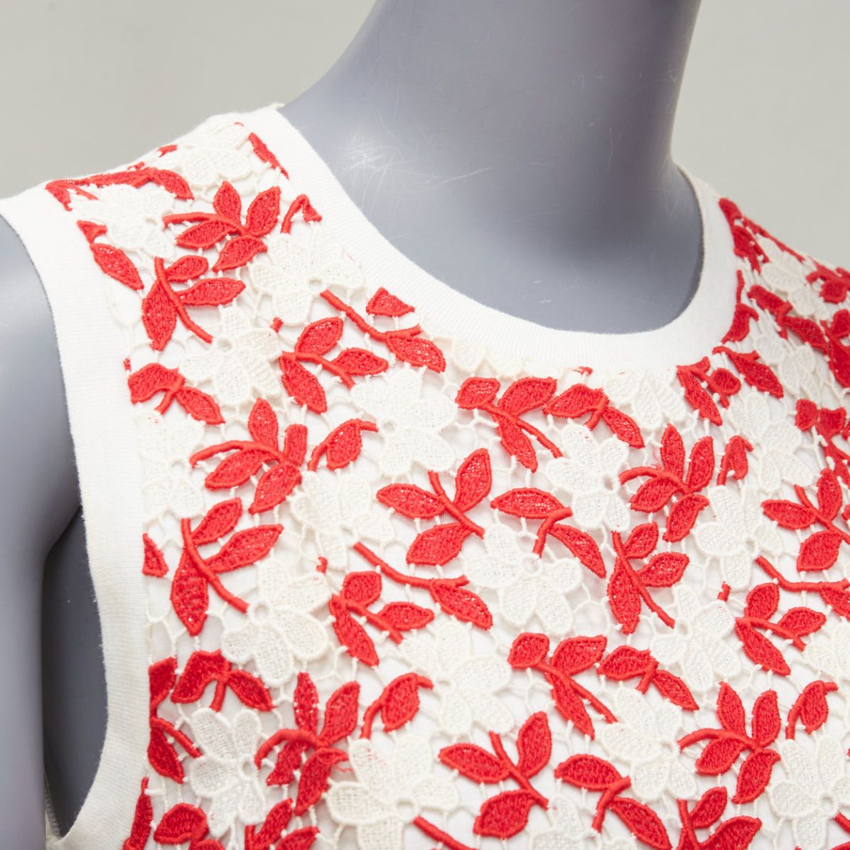 Giambattista Valli GIAMBATTISTA VALLI red cream lace cotton blend wide strap tank top IT38 XS Size XS / US 0-2 / IT 36-38 - 7 Thumbnail