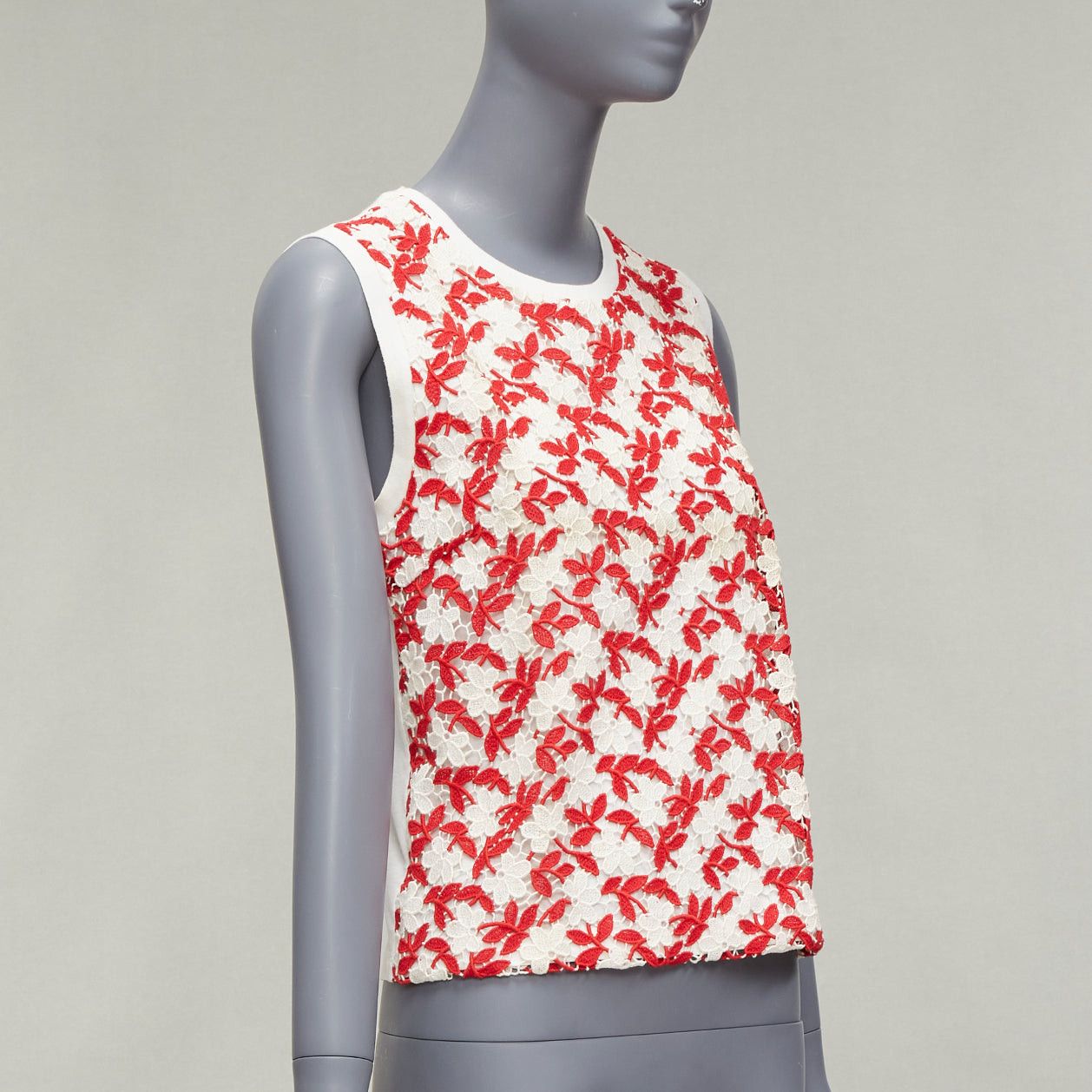 Giambattista Valli GIAMBATTISTA VALLI red cream lace cotton blend wide strap tank top IT38 XS Size XS / US 0-2 / IT 36-38 - 3 Thumbnail