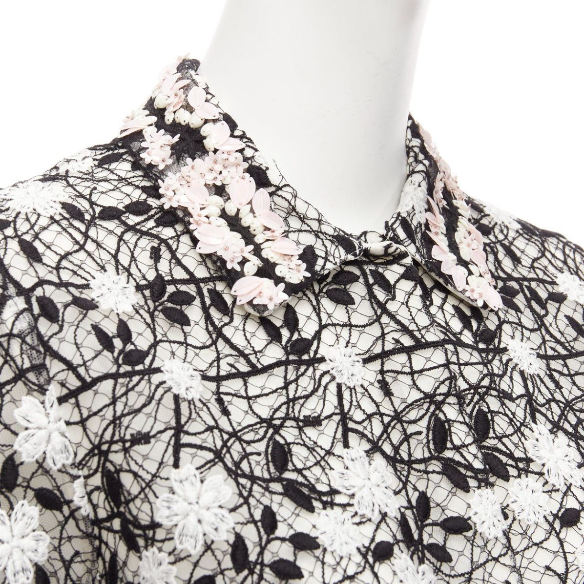 Giambattista Valli GIAMBATTISTA VALLI black cotton blend lace pink applique cropped shirt IT38 XS Size XS / US 0-2 / IT 36-38 - 7 Thumbnail