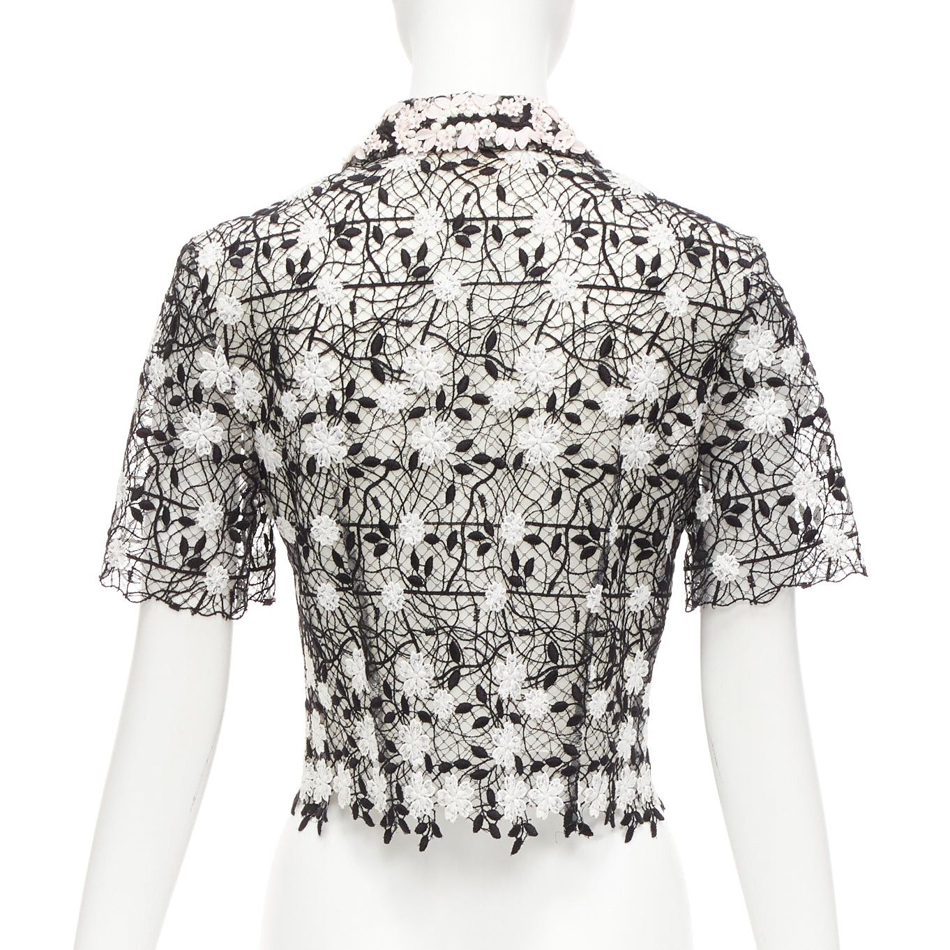 Giambattista Valli GIAMBATTISTA VALLI black cotton blend lace pink applique cropped shirt IT38 XS Size XS / US 0-2 / IT 36-38 - 5 Thumbnail