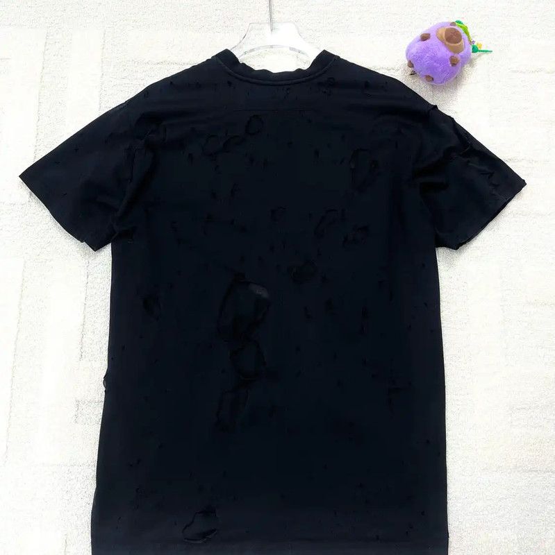 Givenchy Givenchy Black Cotton Distressed T-Shirt 0089 Size US XXS / EU 40 - 2 Thumbnail
