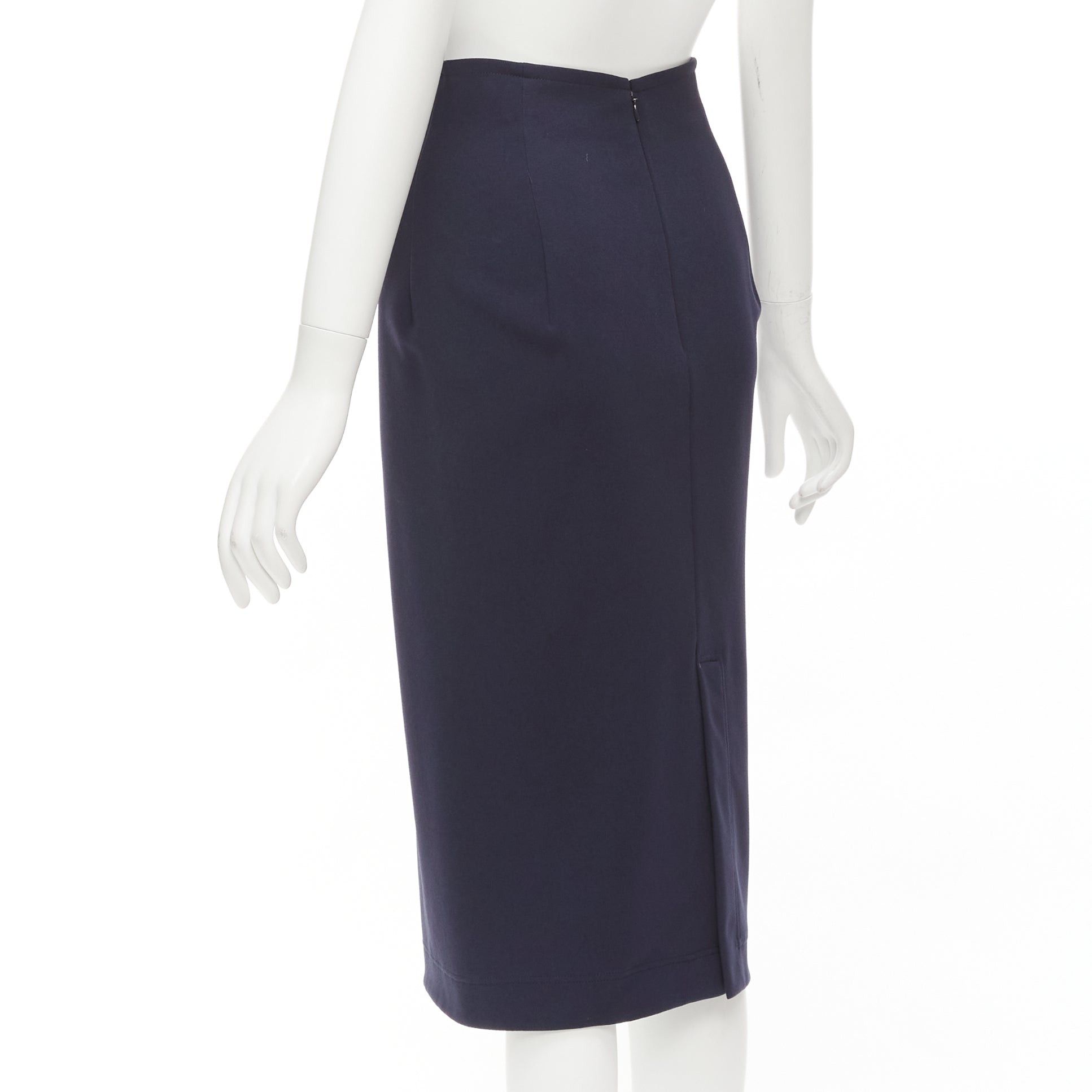 Jil Sander JIL SANDER navy asymmetric jagged cut out waistband skirt FR32 XXS Size 25" / US 0 / IT 36 - 6 Thumbnail