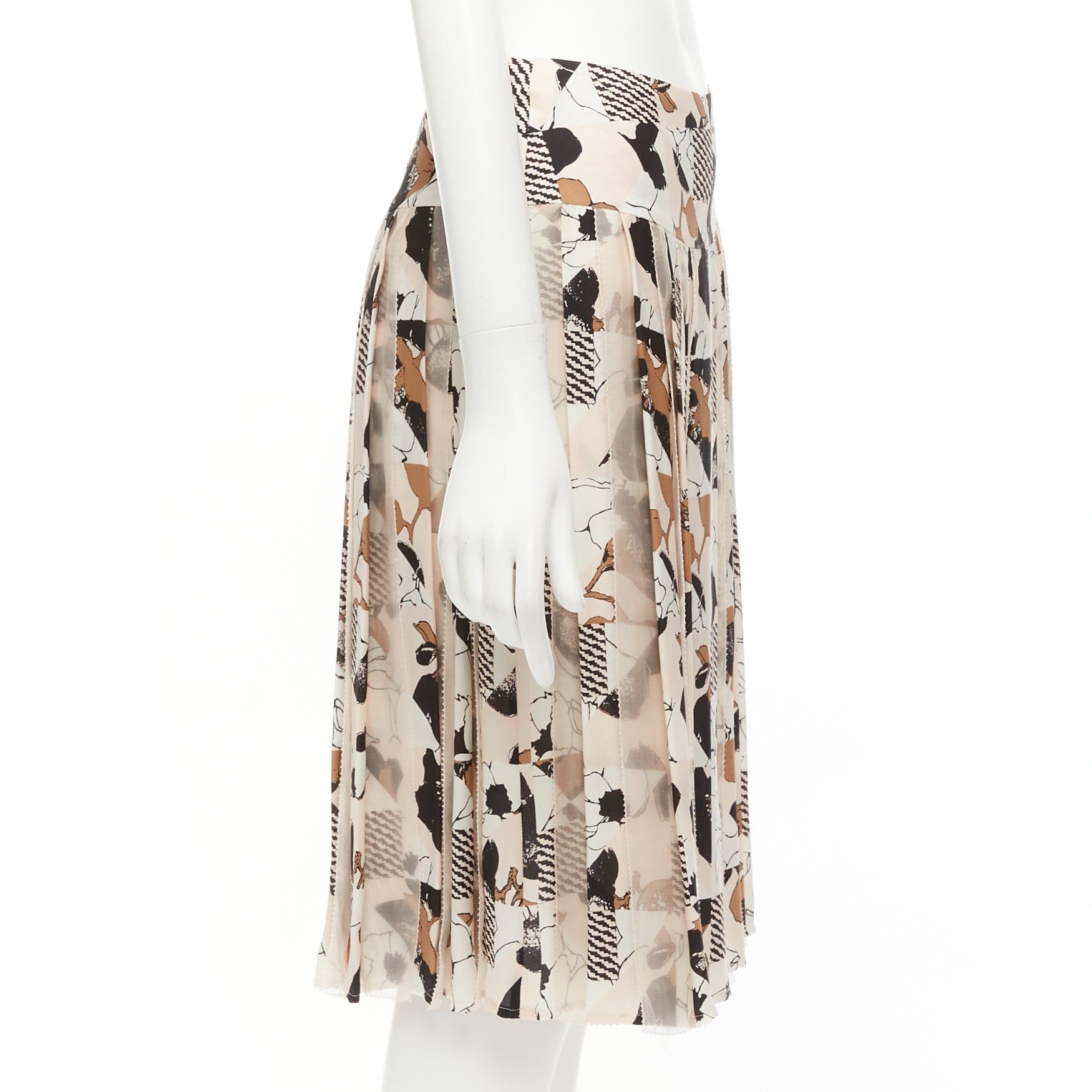 Oscar De La Renta OSCAR DE LA RENTA 2016 black pink geometric floral print pleated skirt US0 XS Size 26" / US 2 / IT 38 - 4 Thumbnail