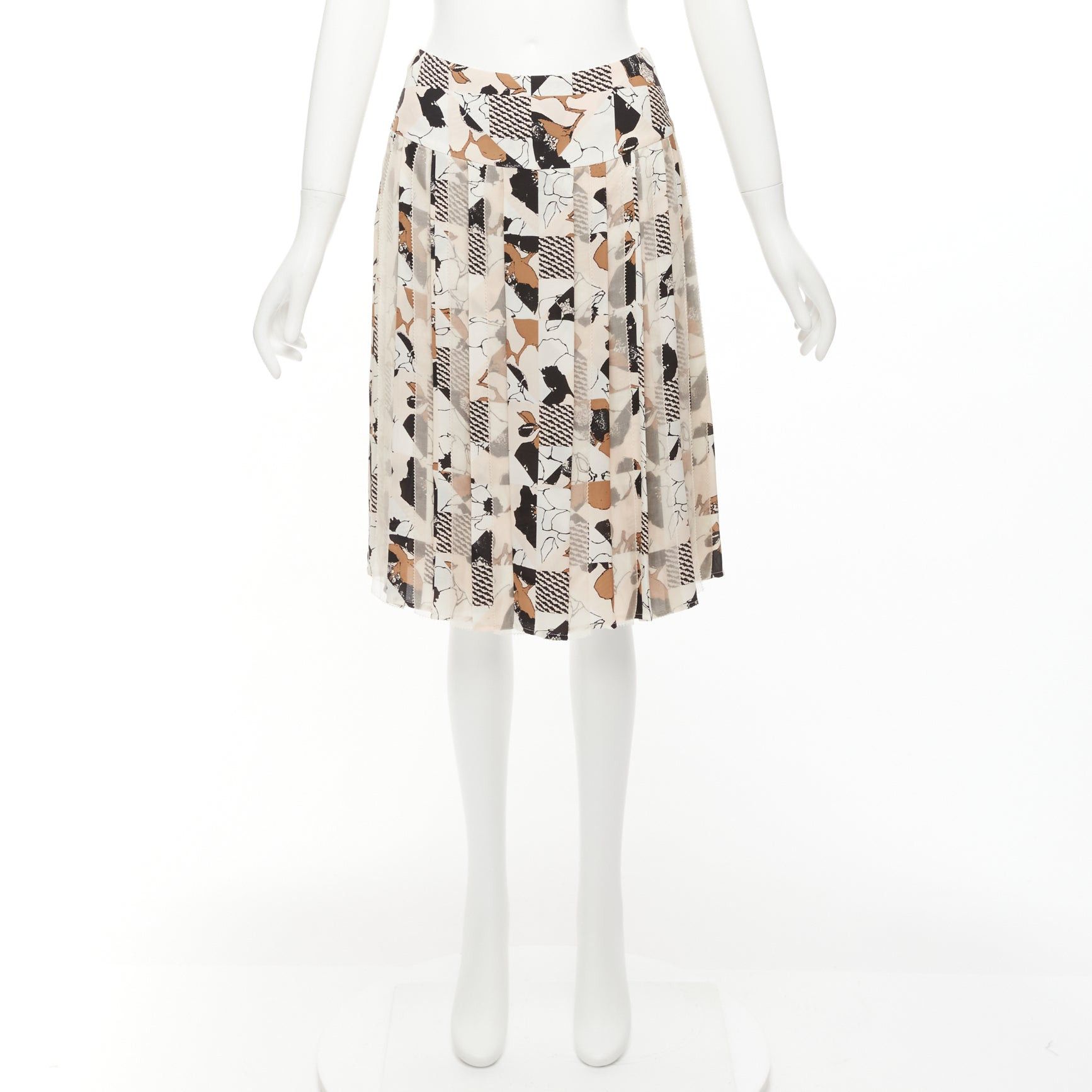 Oscar De La Renta OSCAR DE LA RENTA 2016 black pink geometric floral print pleated skirt US0 XS Size 26" / US 2 / IT 38 - 9 Thumbnail