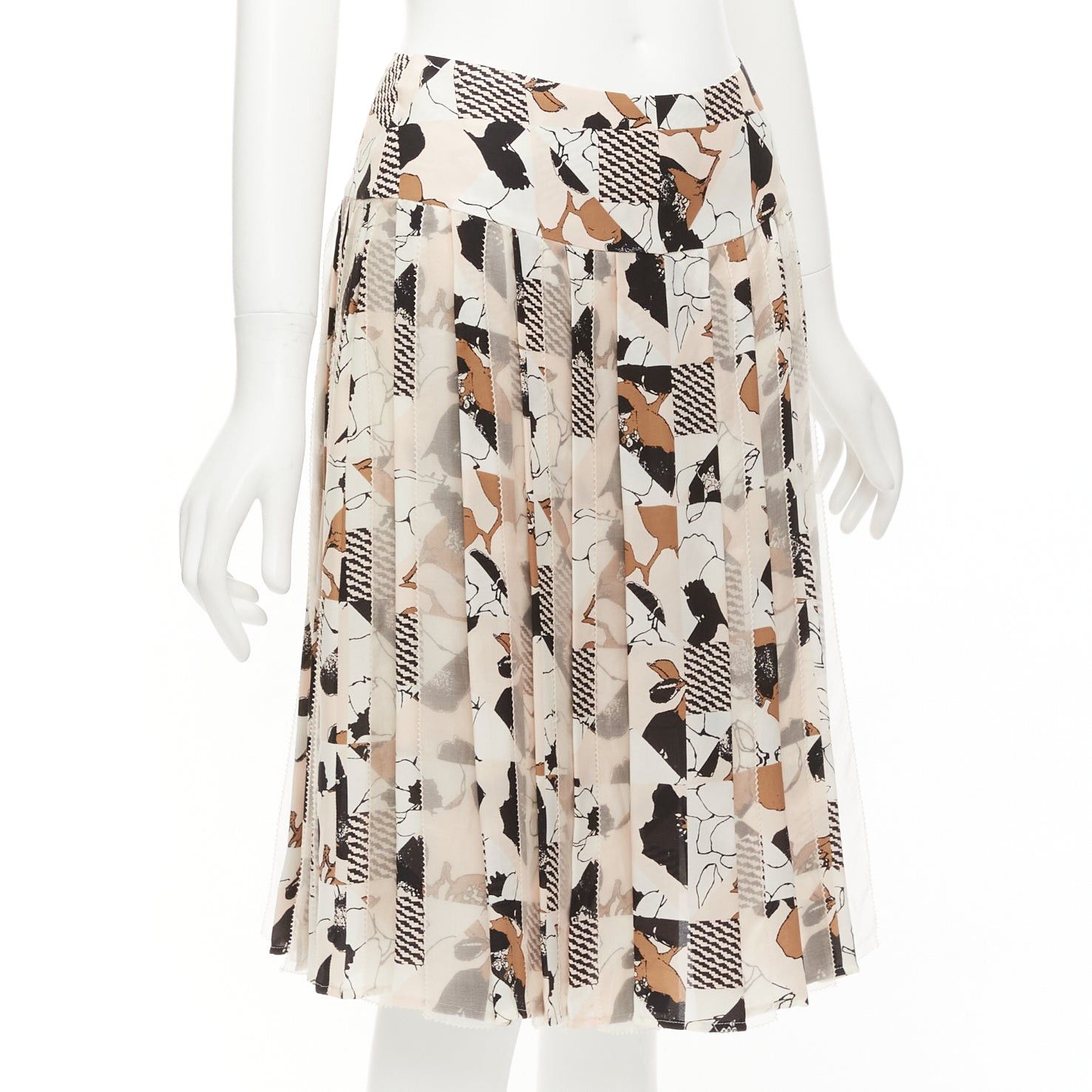Oscar De La Renta OSCAR DE LA RENTA 2016 black pink geometric floral print pleated skirt US0 XS Size 26" / US 2 / IT 38 - 3 Thumbnail