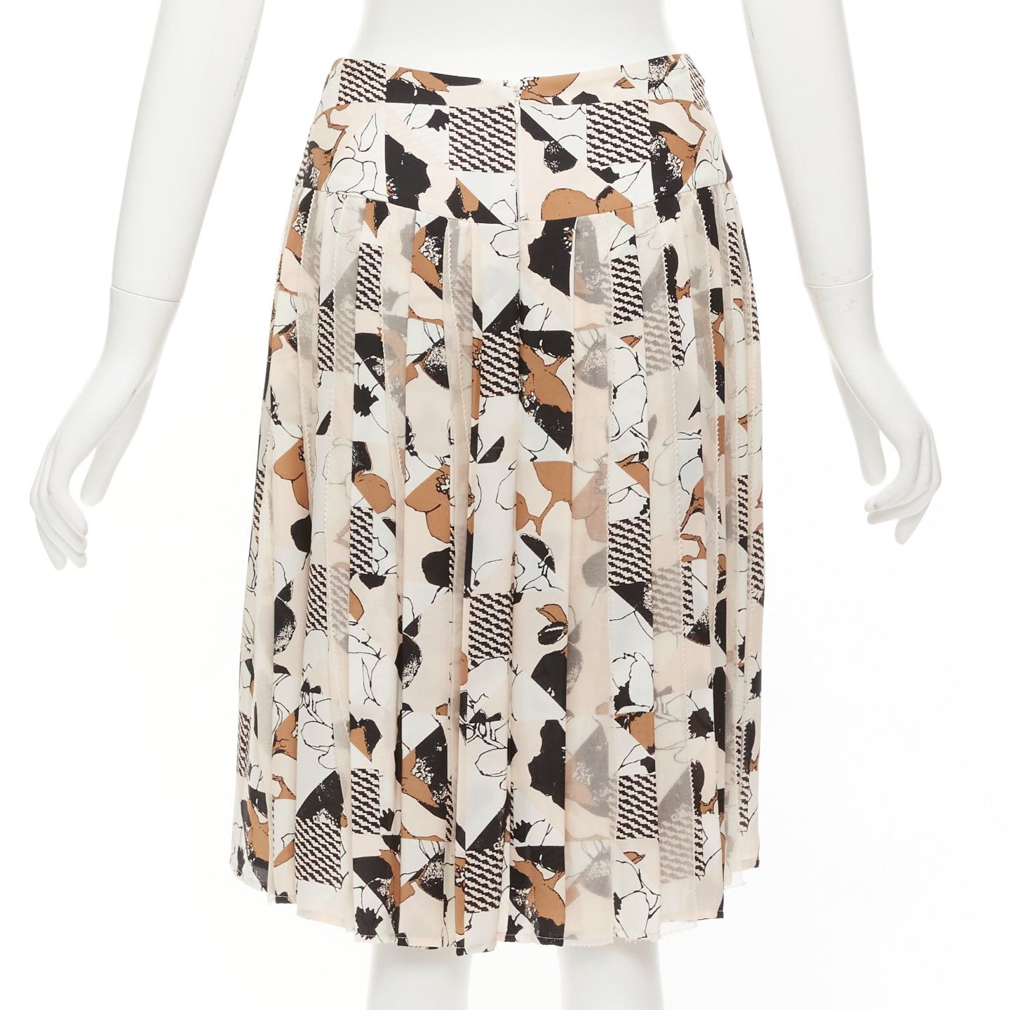 Oscar De La Renta OSCAR DE LA RENTA 2016 black pink geometric floral print pleated skirt US0 XS Size 26" / US 2 / IT 38 - 5 Thumbnail