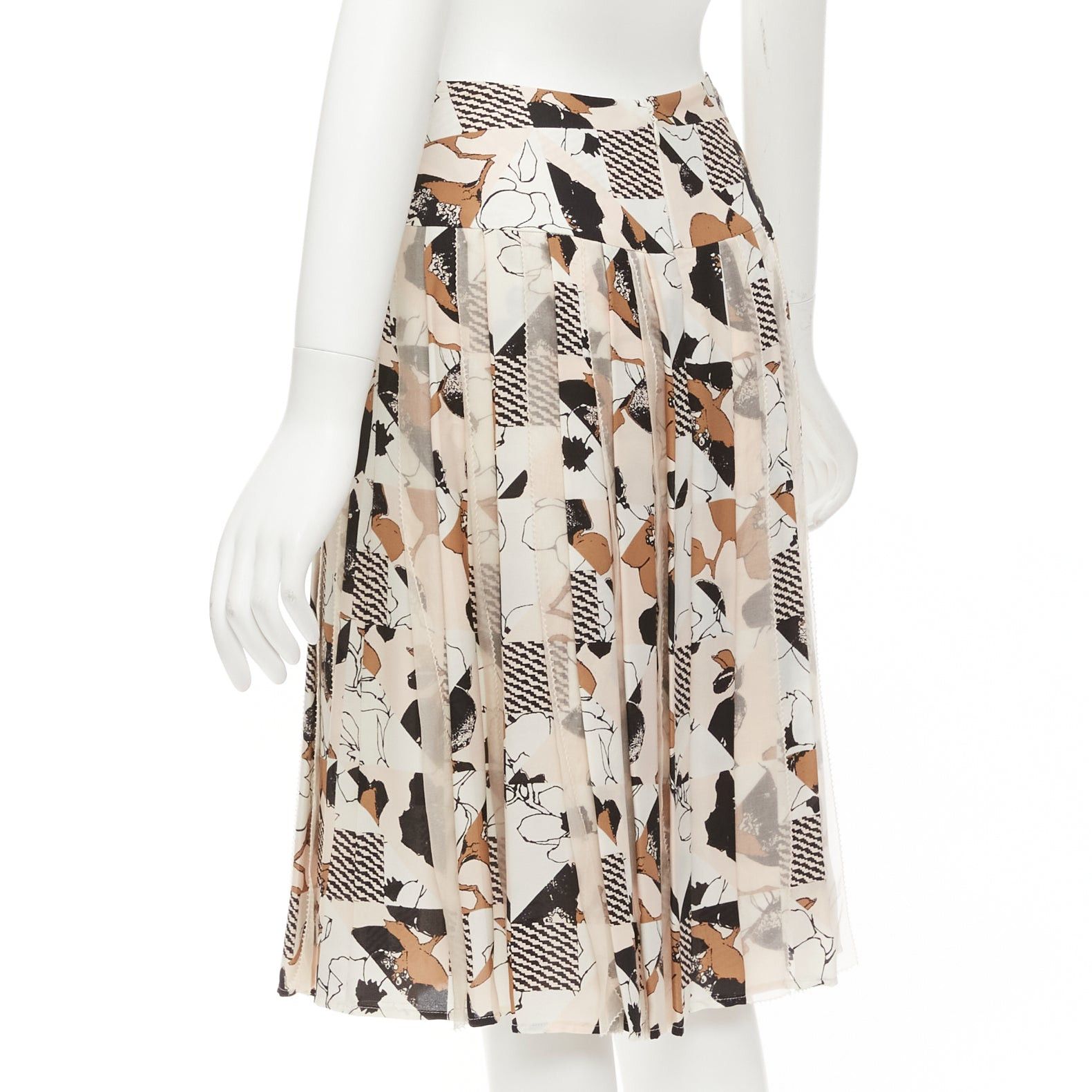 Oscar De La Renta OSCAR DE LA RENTA 2016 black pink geometric floral print pleated skirt US0 XS Size 26" / US 2 / IT 38 - 6 Thumbnail