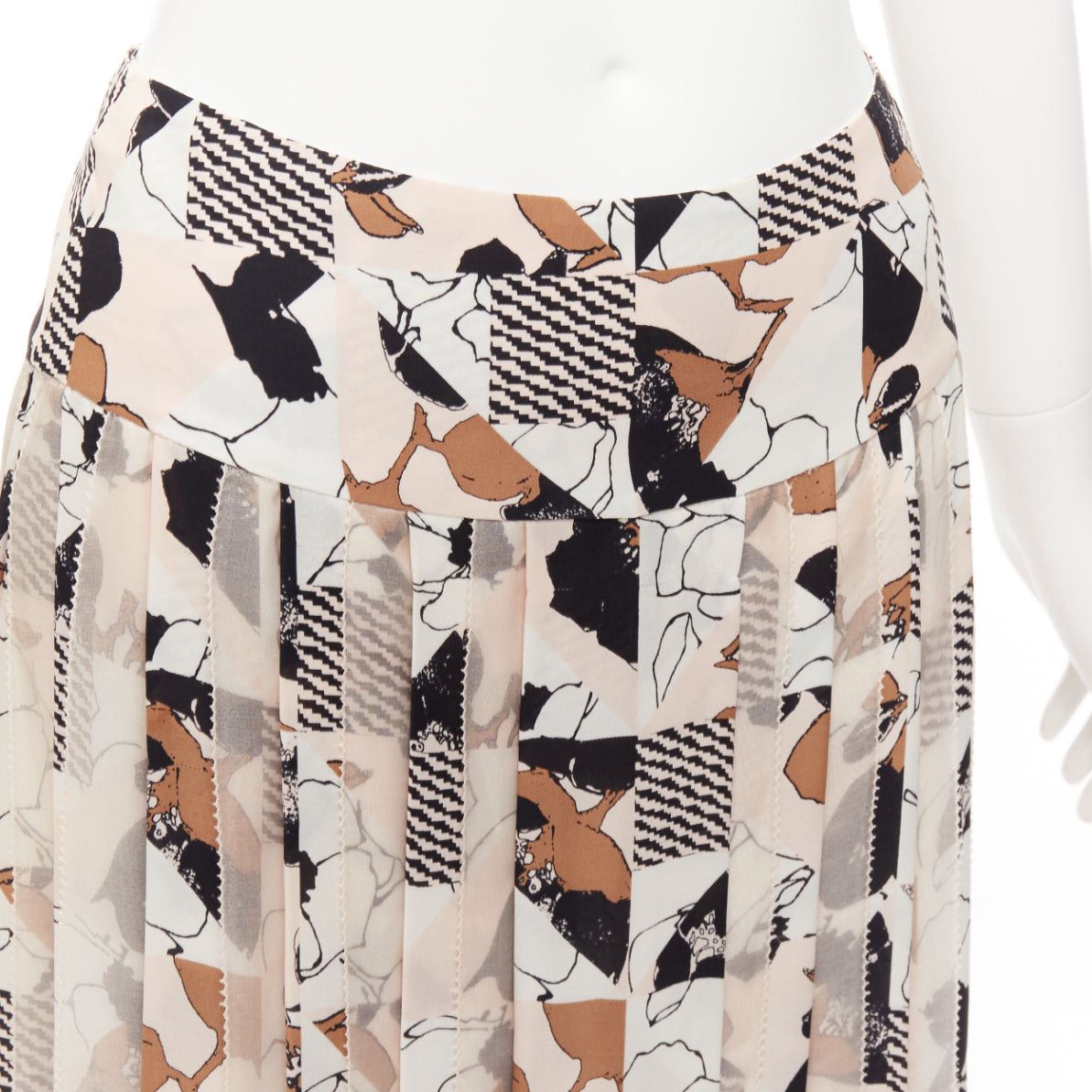 Oscar De La Renta OSCAR DE LA RENTA 2016 black pink geometric floral print pleated skirt US0 XS Size 26" / US 2 / IT 38 - 7 Thumbnail