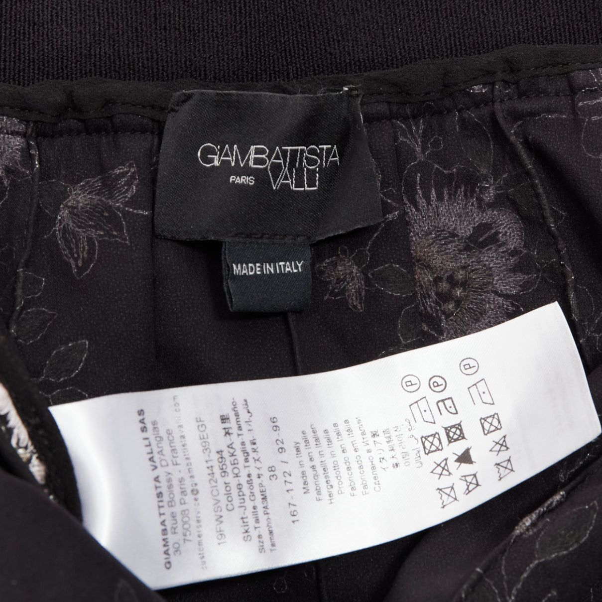 Giambattista Valli GIAMBATTISTA VALLI black pink floral embroidered 100% wool midi skirt IT38 XS Size 26" / US 2 / IT 38 - 8 Thumbnail
