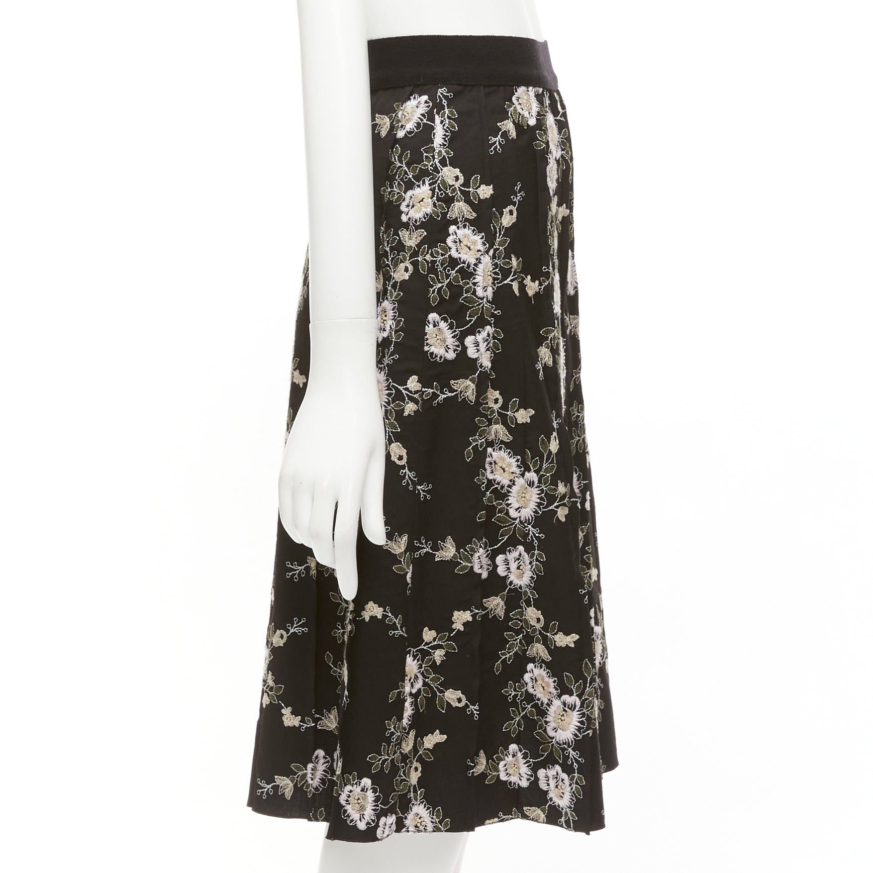 Giambattista Valli GIAMBATTISTA VALLI black pink floral embroidered 100% wool midi skirt IT38 XS Size 26" / US 2 / IT 38 - 4 Thumbnail